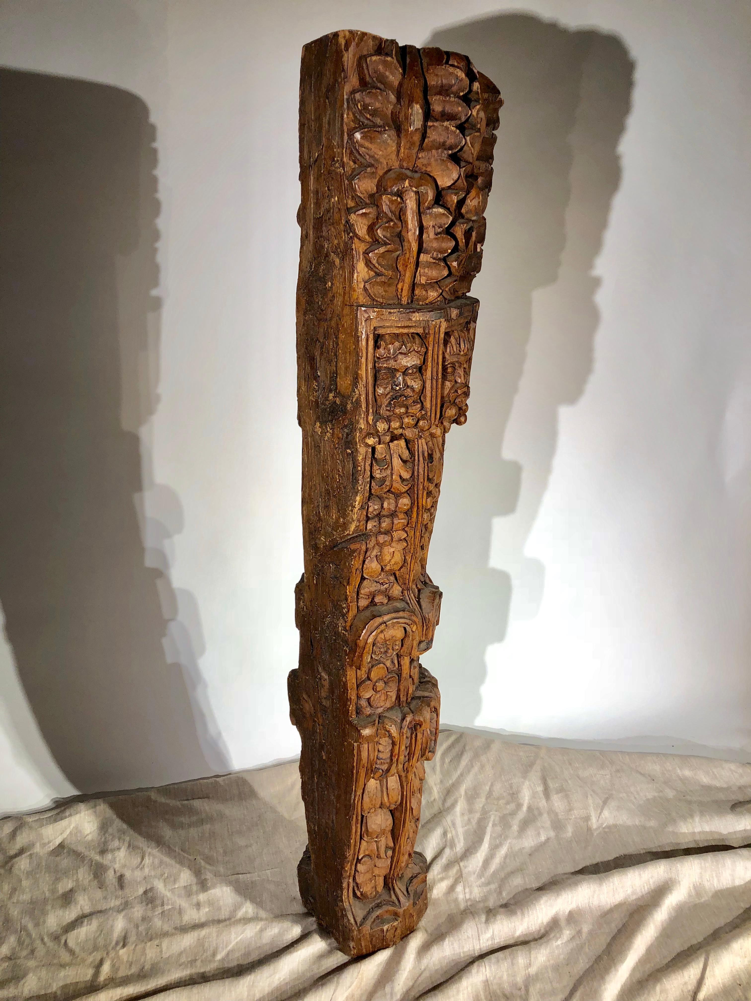 Early Carved Oak Column, English 10