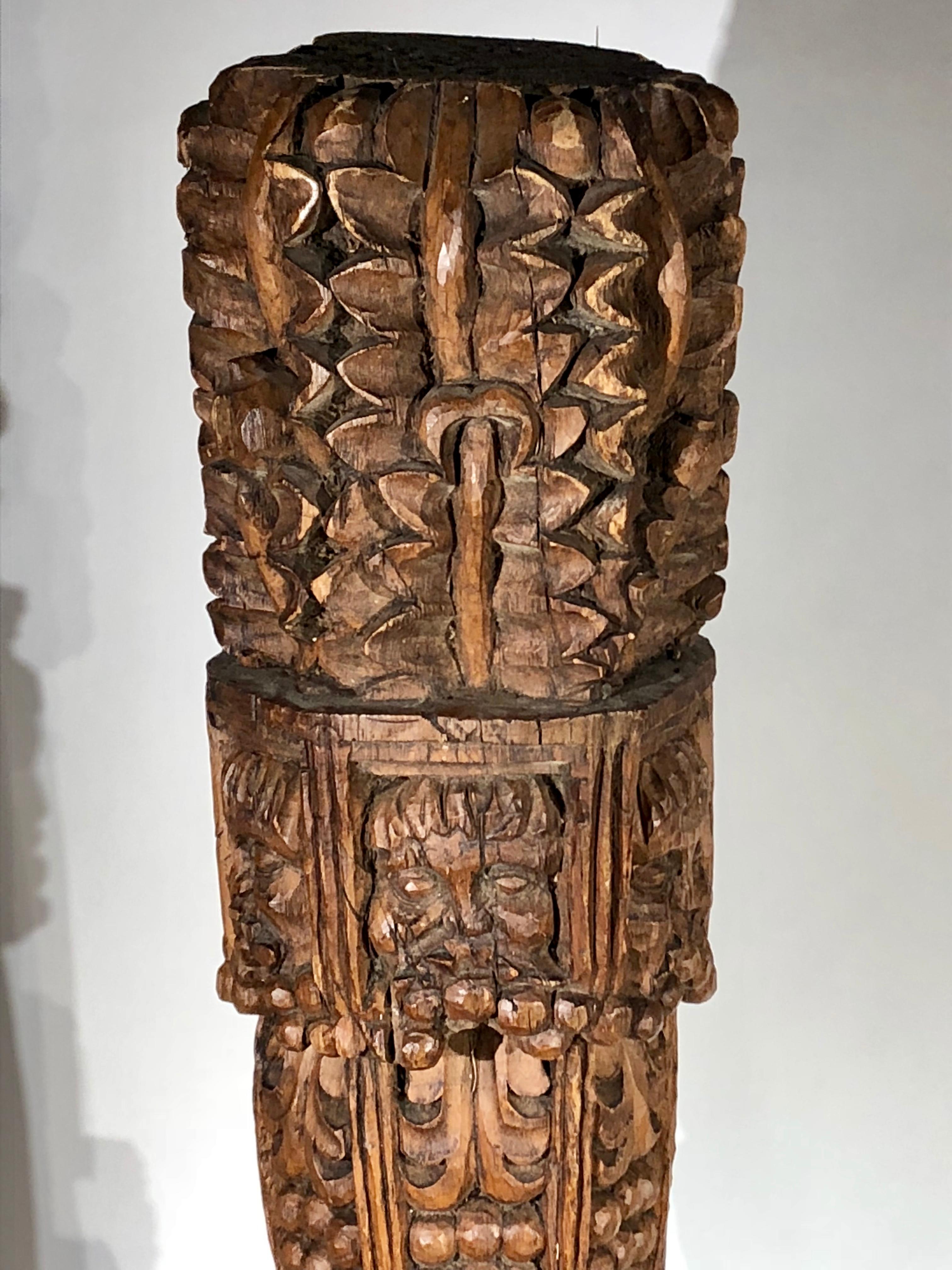 Medieval Early Carved Oak Column, English