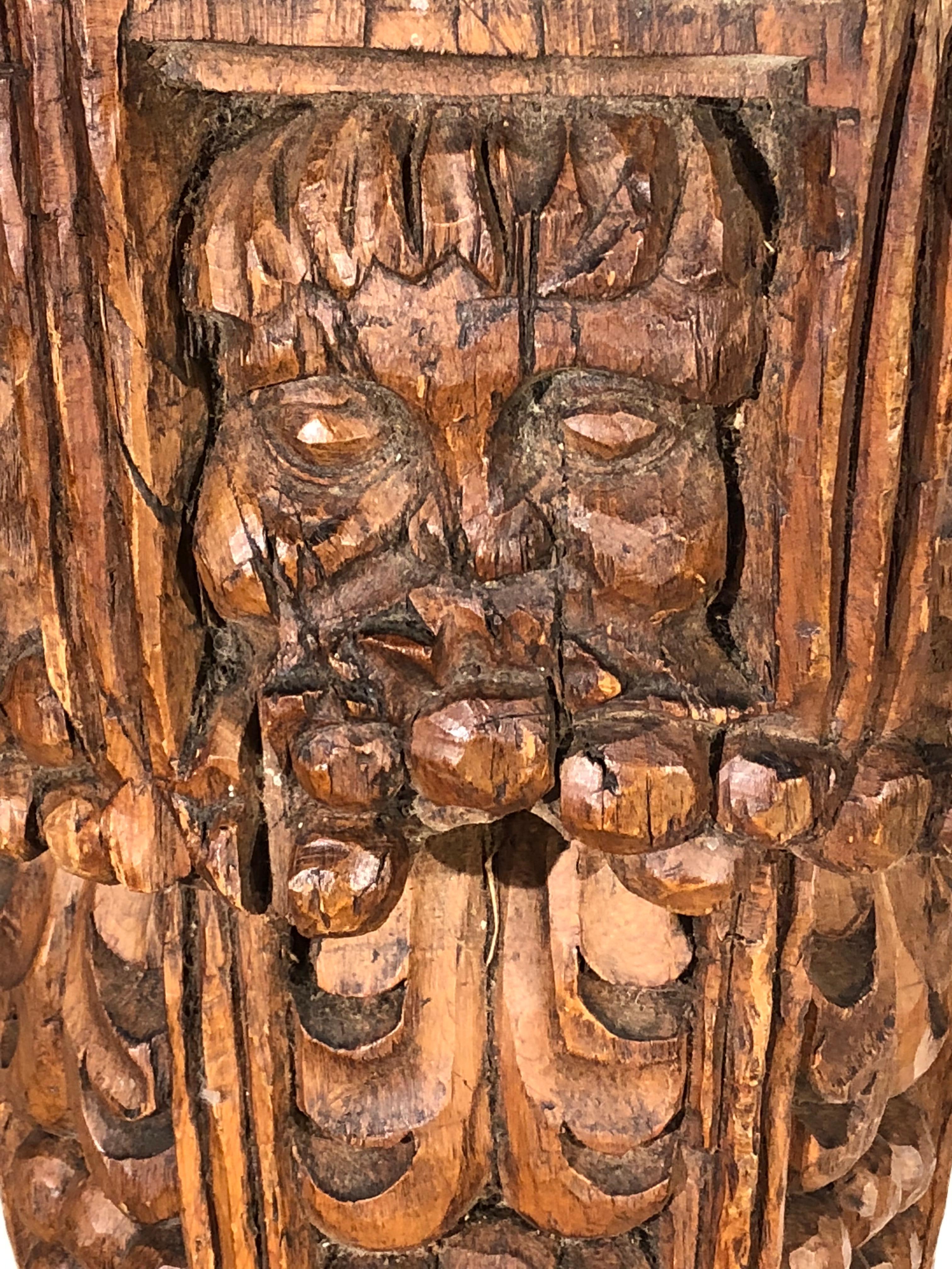 Hand-Carved Early Carved Oak Column, English