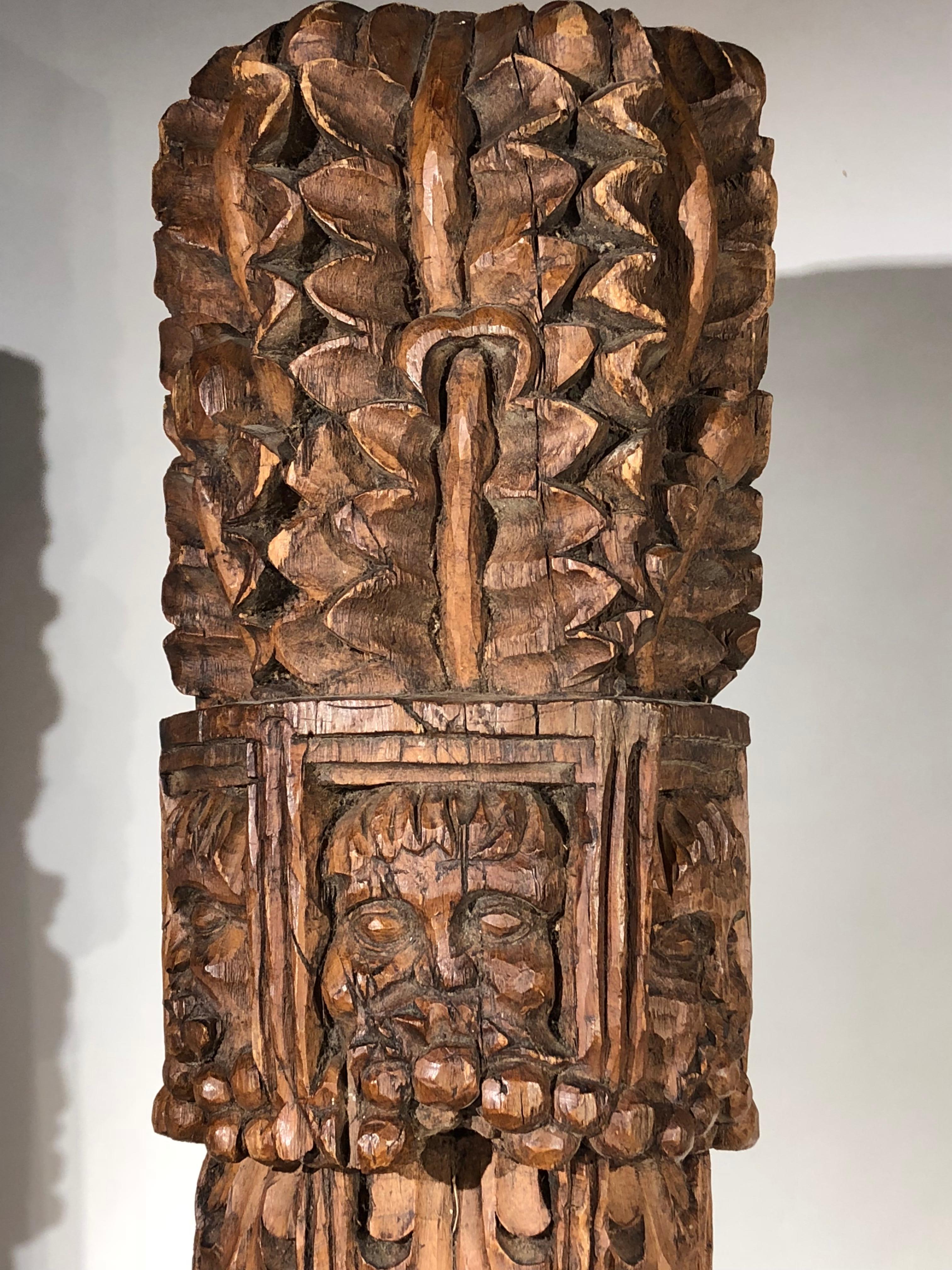 18th Century Early Carved Oak Column, English