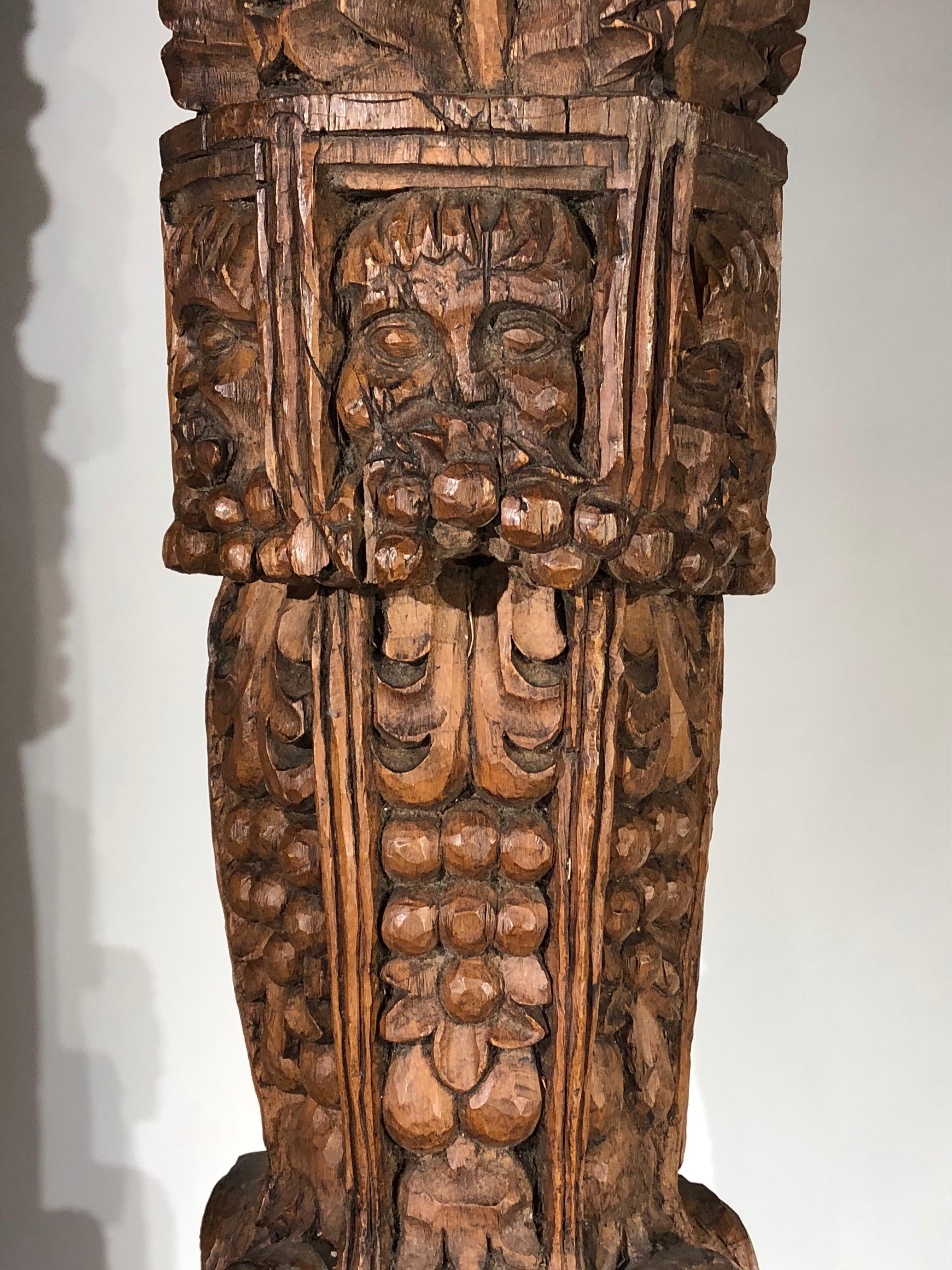 Early Carved Oak Column, English 1