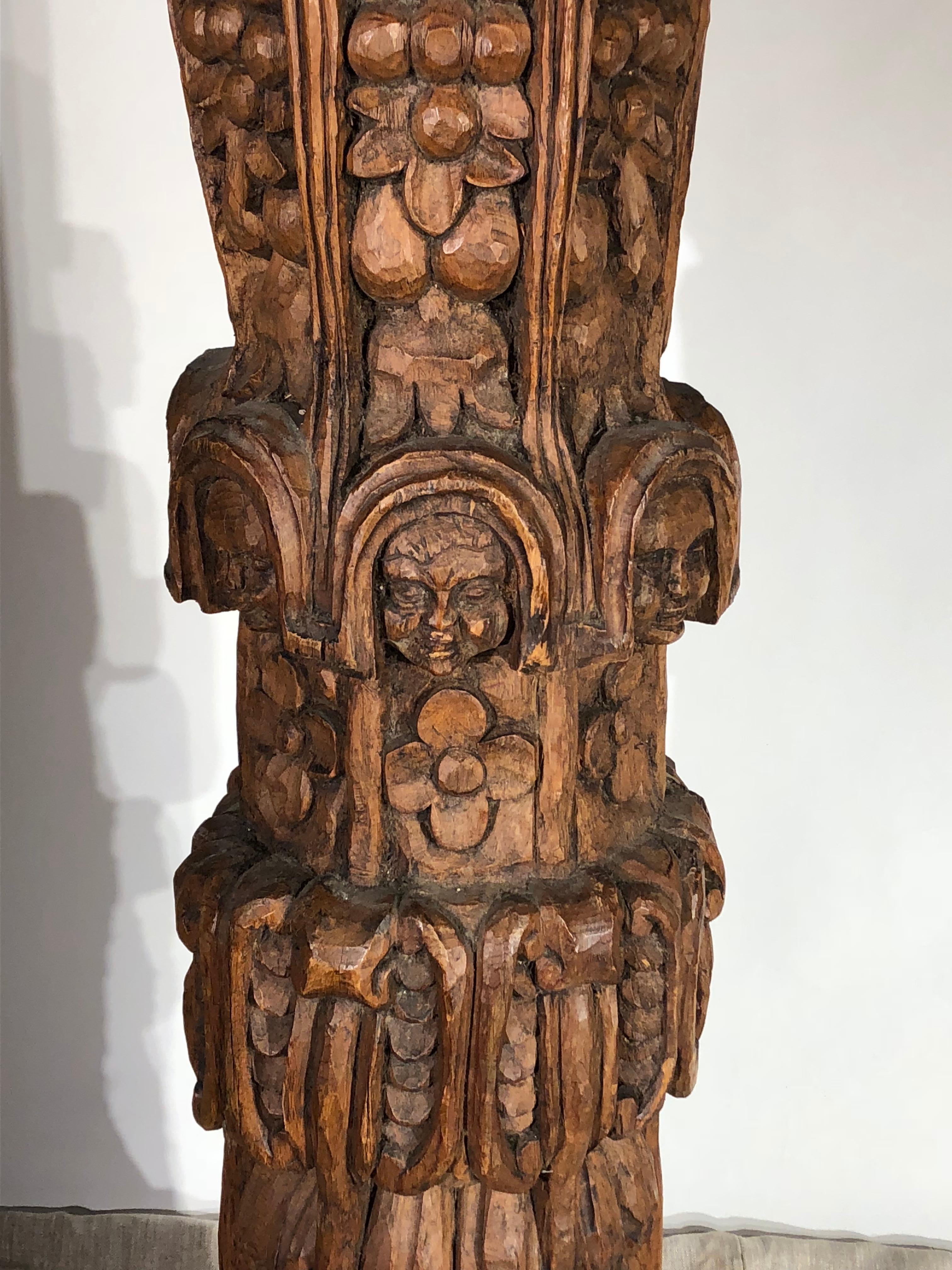 Early Carved Oak Column, English 2