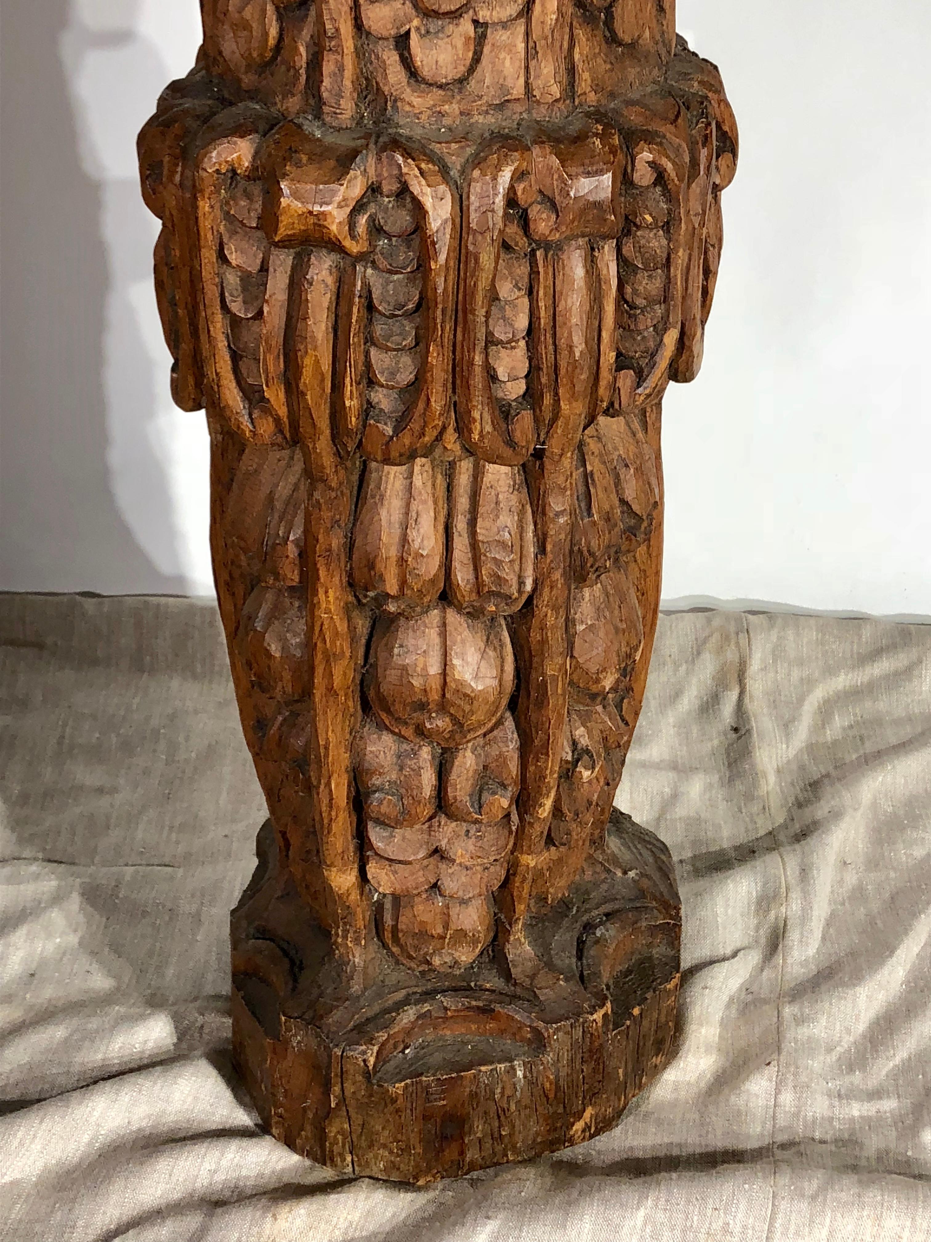 Early Carved Oak Column, English 3
