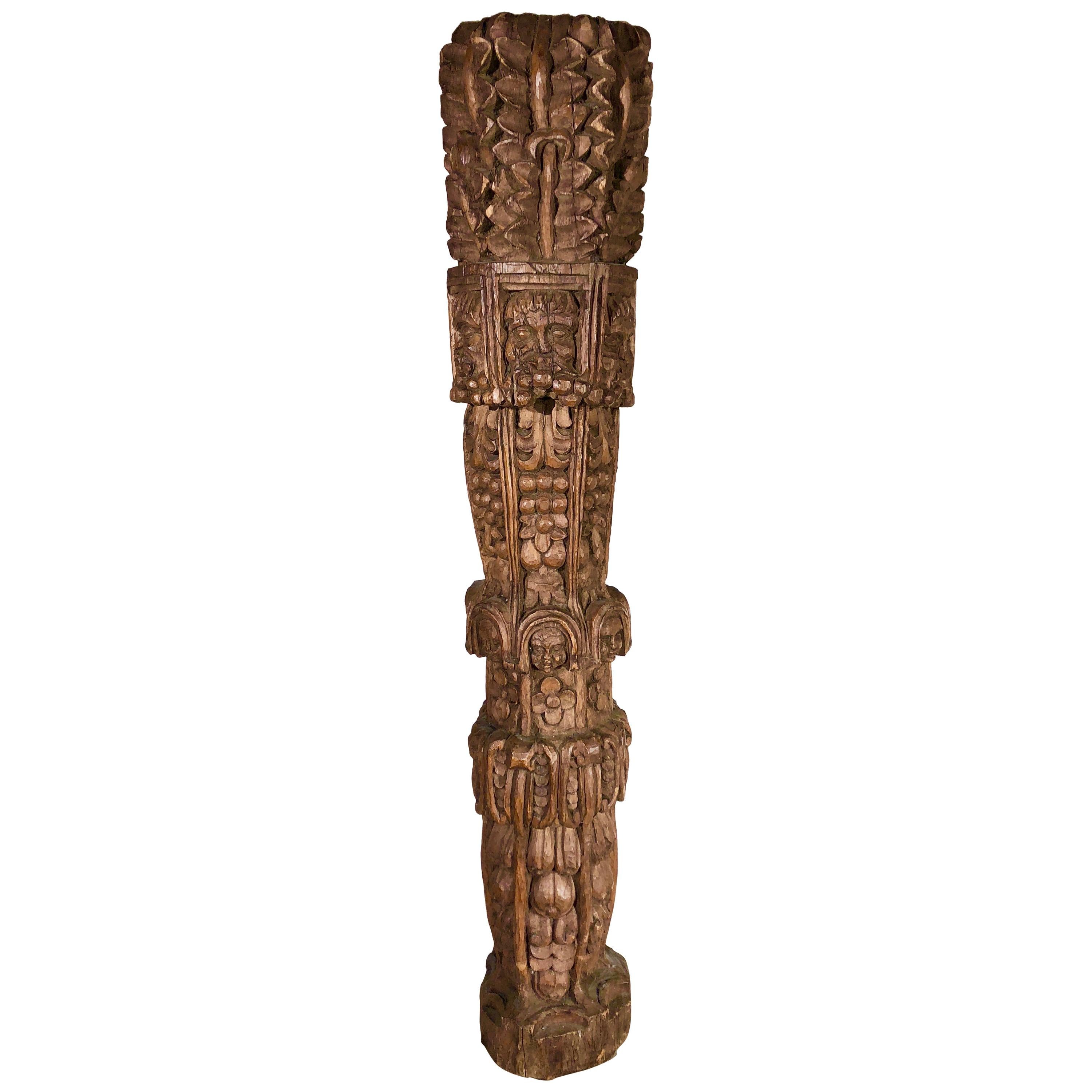 Early Carved Oak Column, English