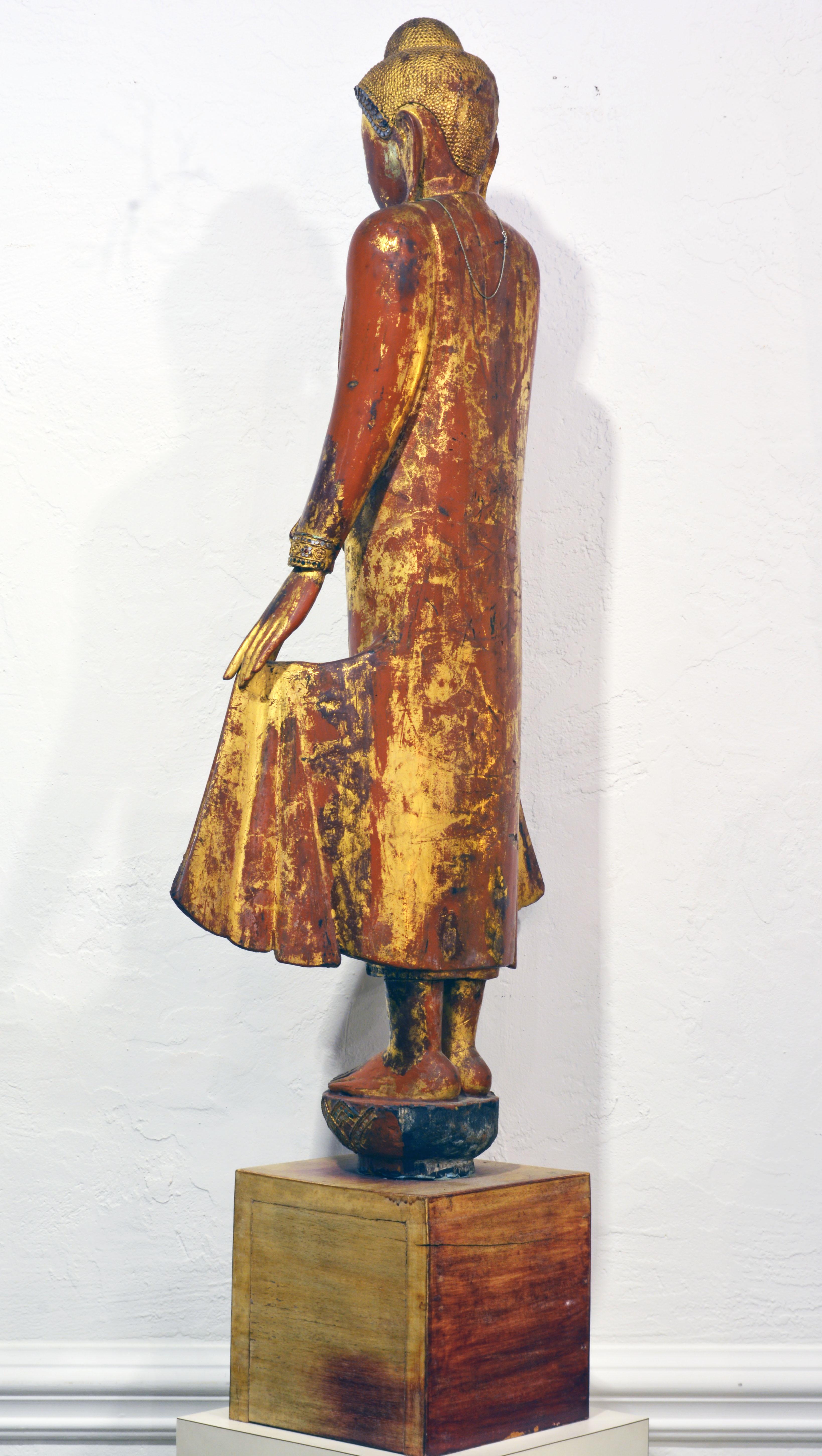 Burmese Early Carved Statue of the Mandalay Style Shakymuni Buddha Princely Bejeweled