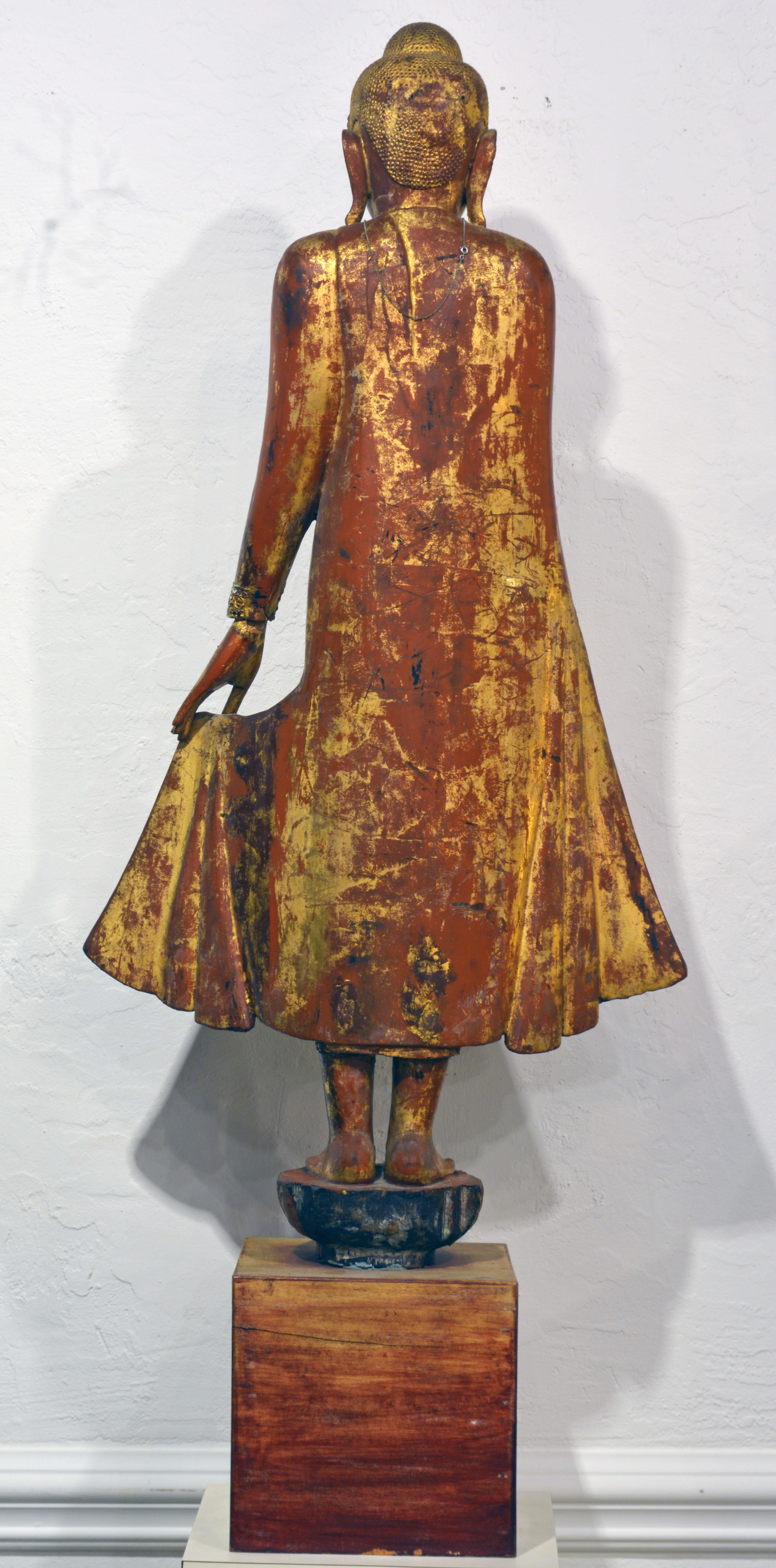 Gilt Early Carved Statue of the Mandalay Style Shakymuni Buddha Princely Bejeweled