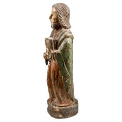 Early Carved Wood And Polychrome Religious Figure