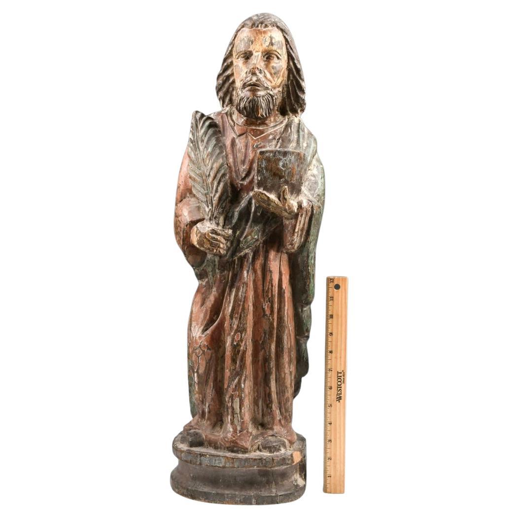 Figura religiosa antica intagliata in legno e policromia In condizioni buone in vendita a Bradenton, FL