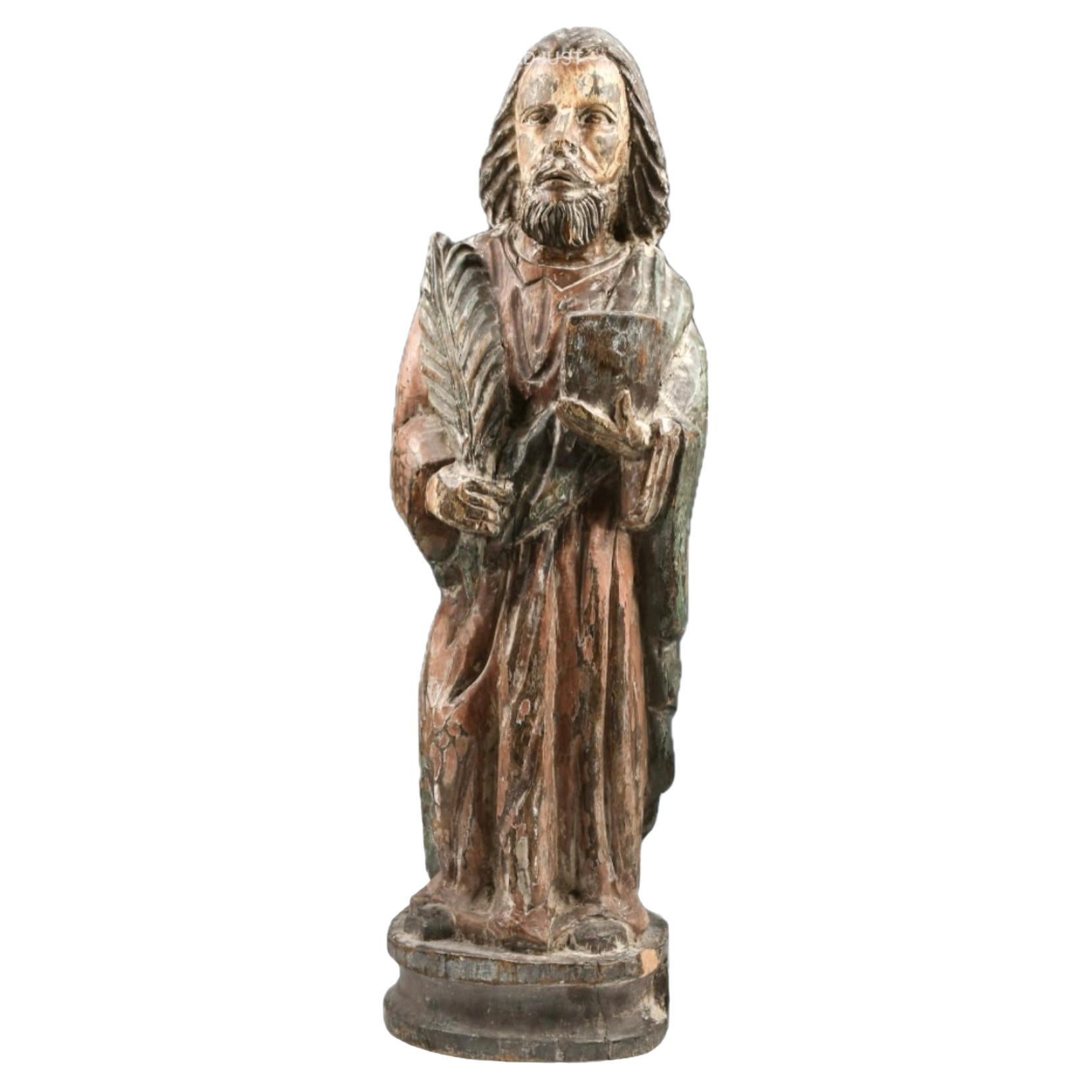 Figura Religiosa Antigua Tallada en Madera y Policromada