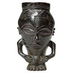 Early Carved Wood Tribal Kuba Figural Cup, Congo, Africa Deep Dark Patina