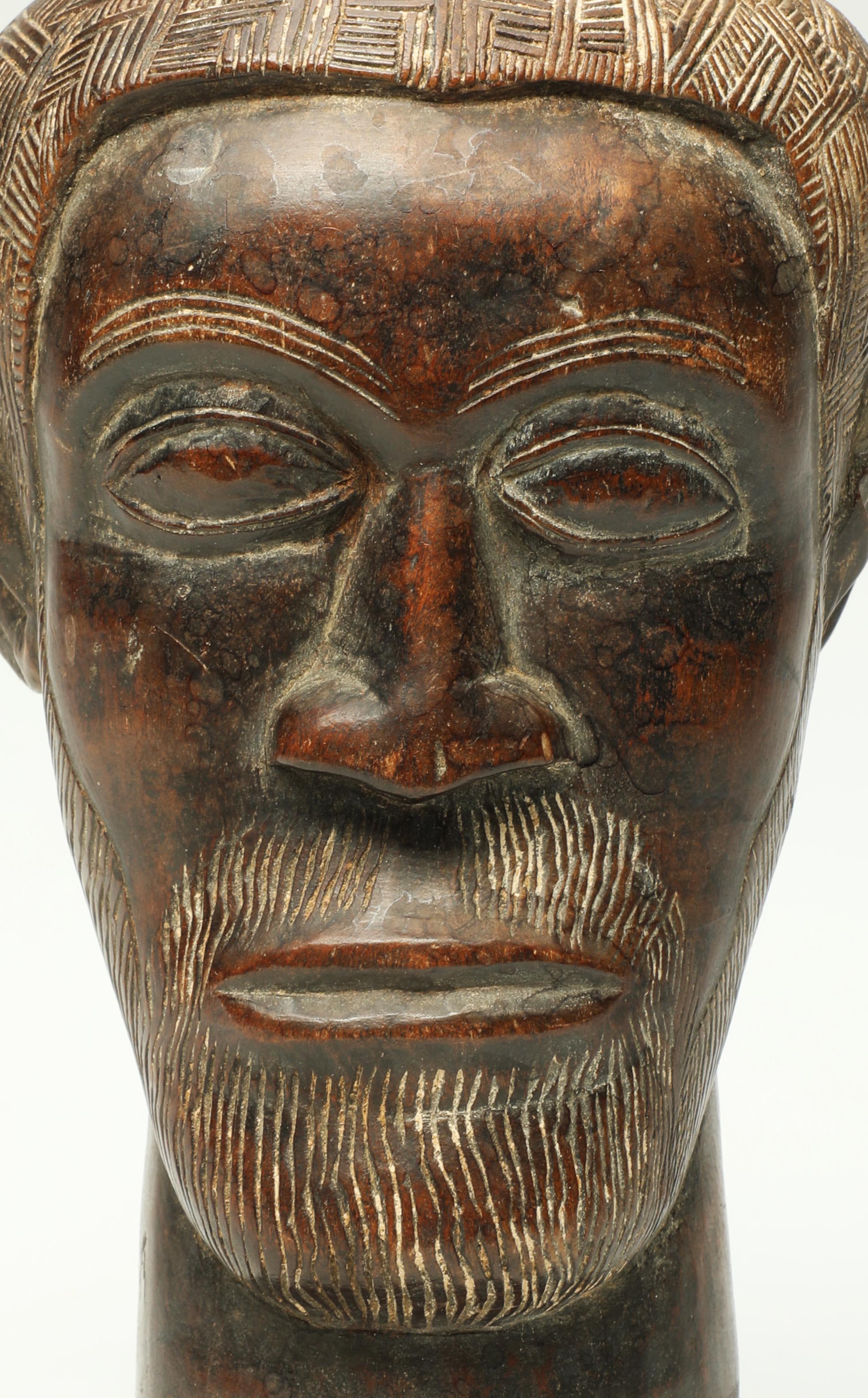 Hand-Carved Early Carved Wood Tribal Kuba Figural Cup, Congo, Africa Male with Beard For Sale