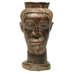 Early Carved Wood Tribal Kuba Figural Cup, Congo, Africa Male with Beard