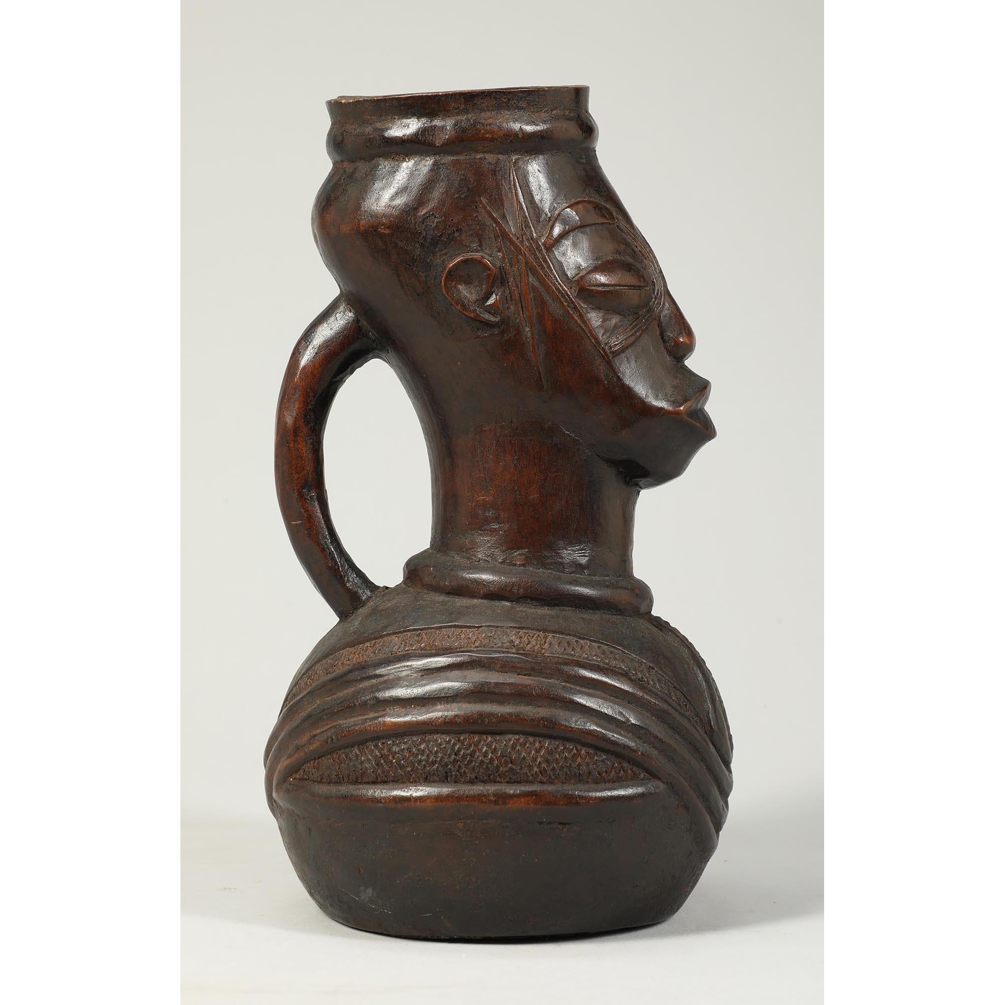 Early Carved Wood Tribal Mangbetu Ritual Vessel Pitcher Congo Africa Provenance For Sale 1