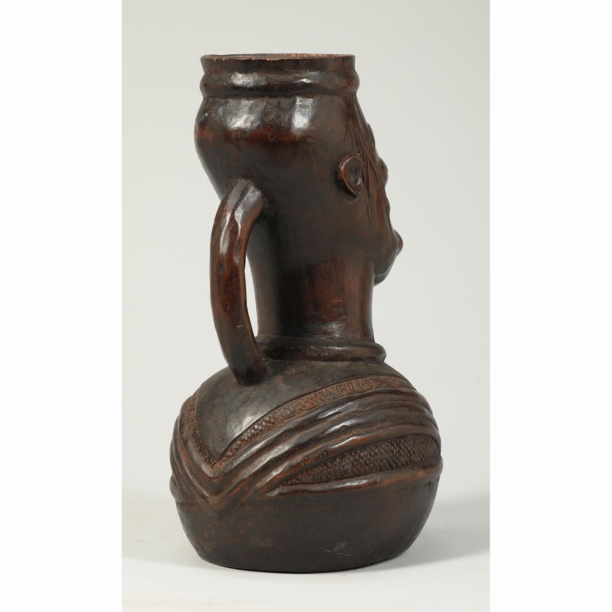 Early Carved Wood Tribal Mangbetu Ritual Vessel Pitcher Congo Africa Provenance For Sale 2