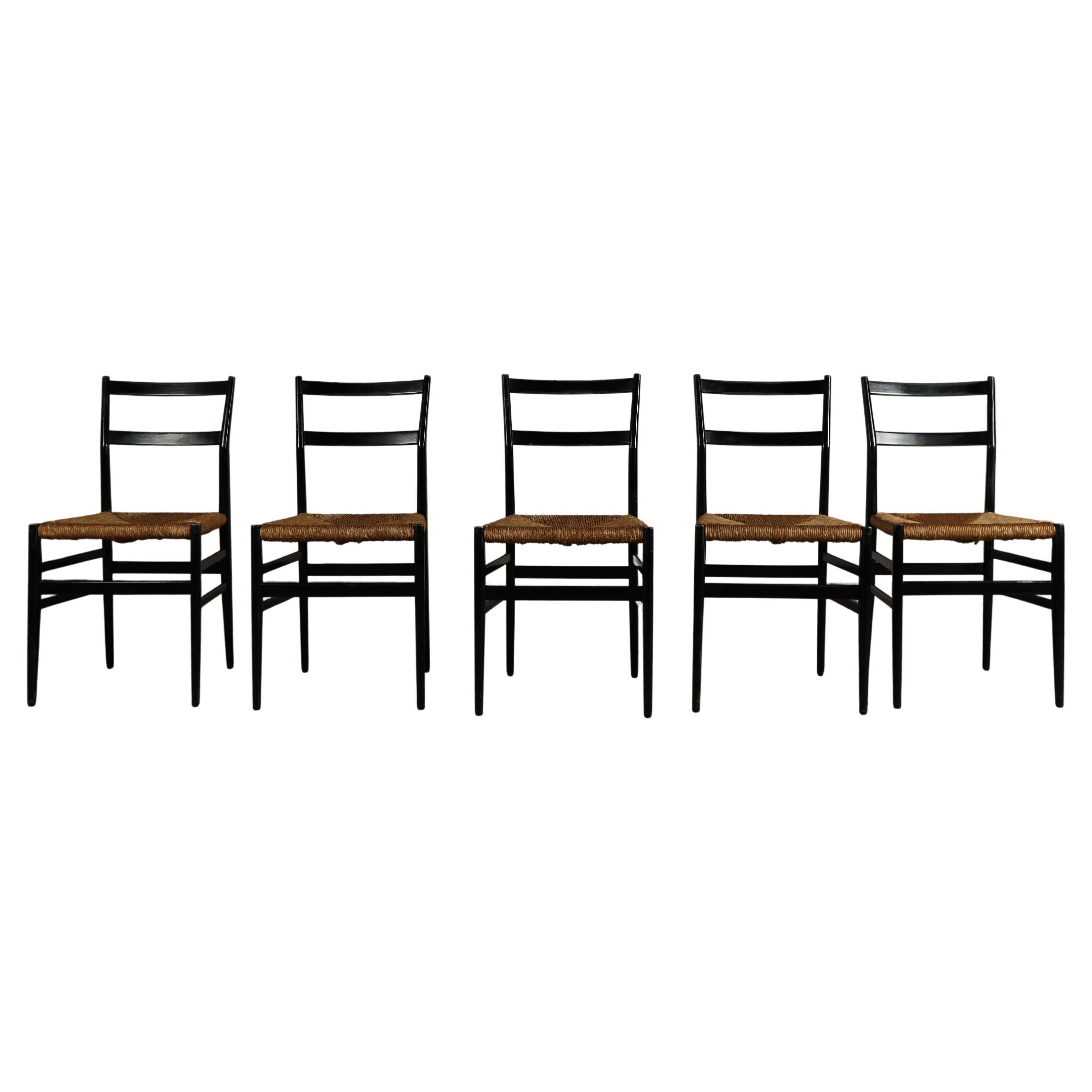 Frühe Cassina Leggera 646 Stühle von Gio Ponti, original Giunco-Sitze, Italien 1952