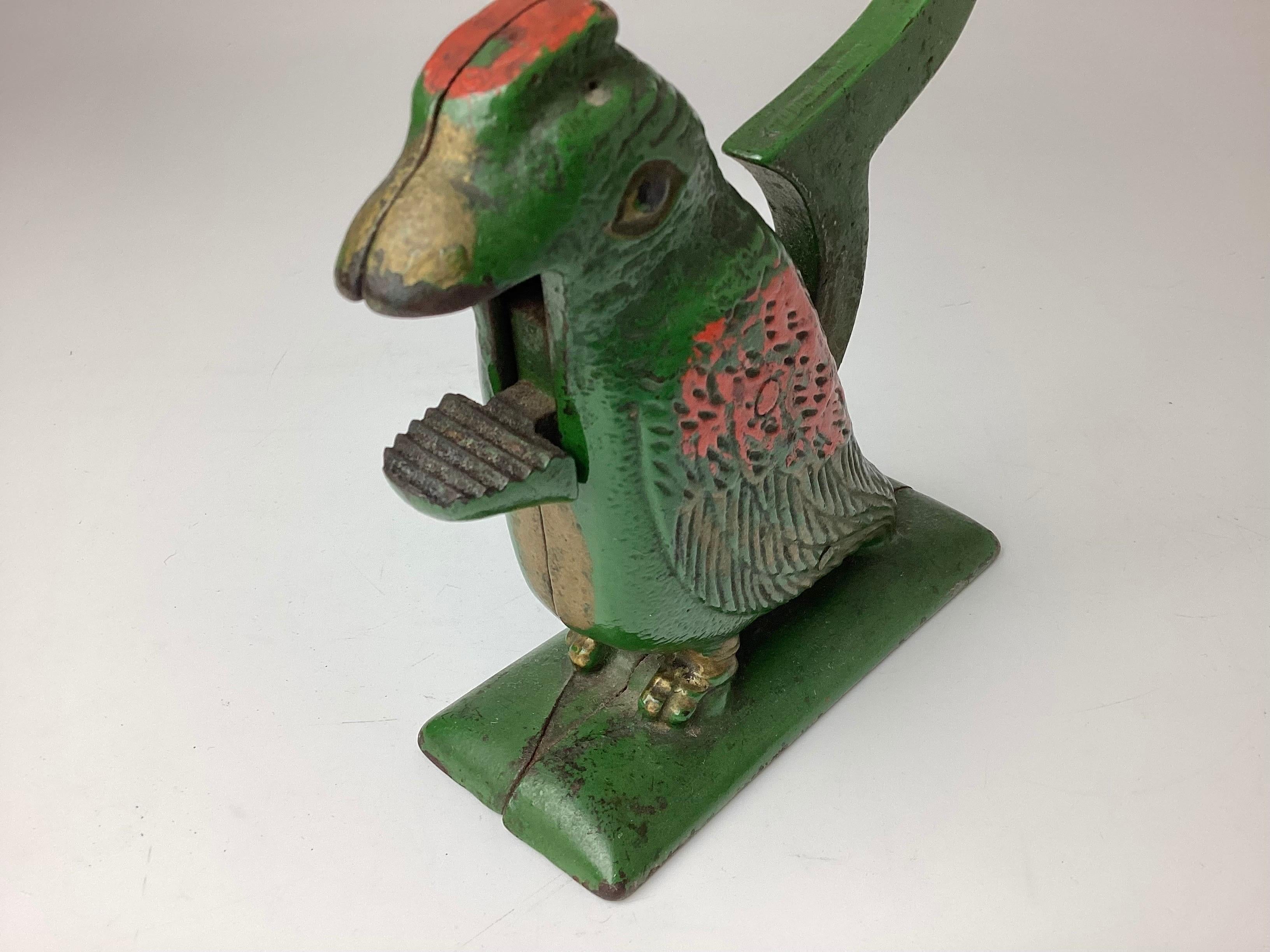 20th Century Early Cast Iron Bird Nut Cracker in Original Paint For Sale