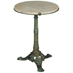 Vintage Early Cast Iron Marble Bistro Table from France, circa 1940