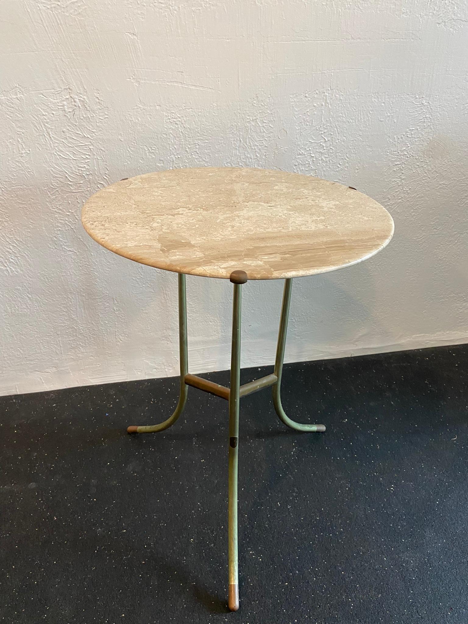 North American Early Cedric Hartman Marble and Mixed Metal “AE” Table For Sale