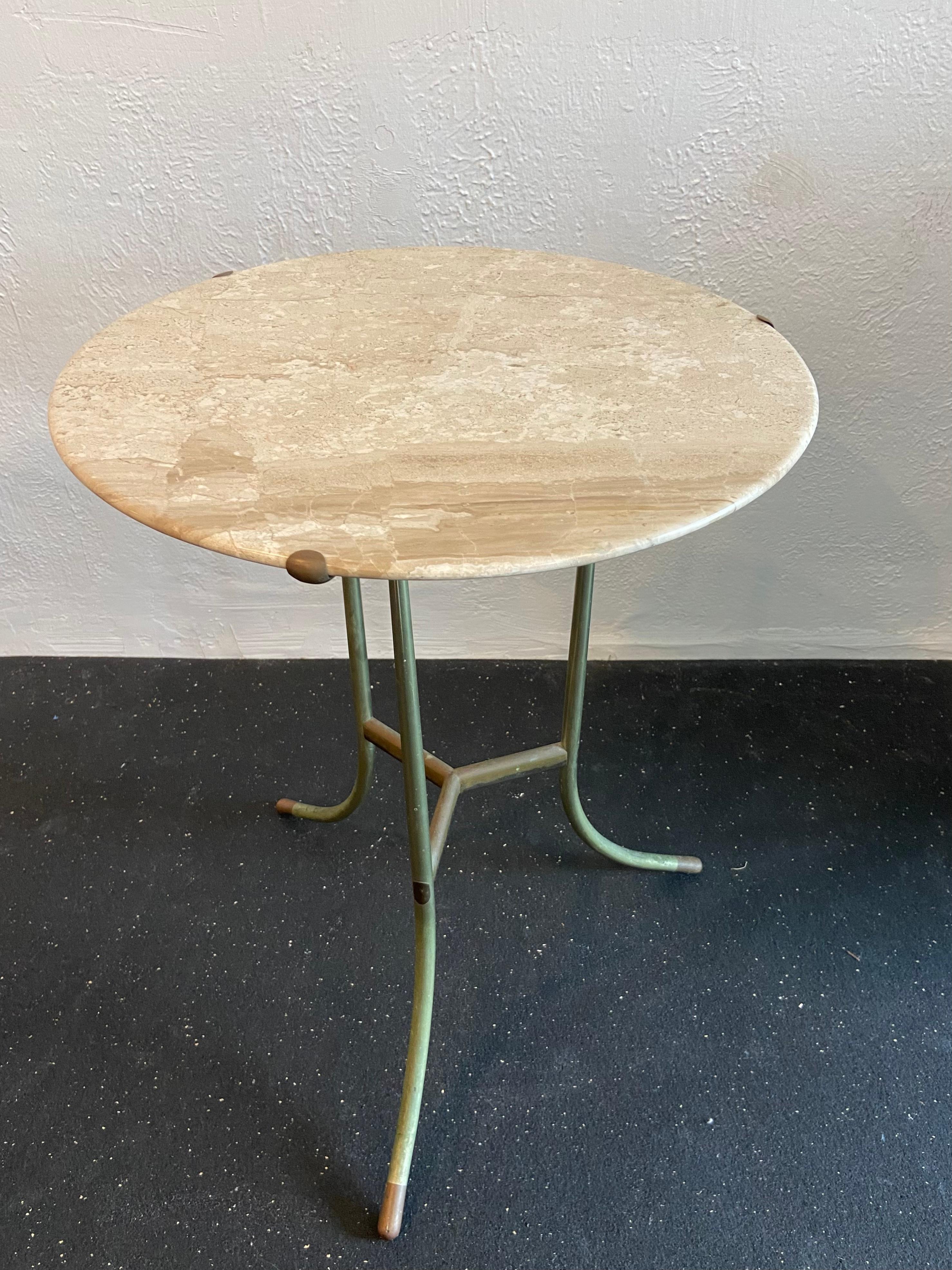 Early Cedric Hartman Marble and Mixed Metal “AE” Table In Good Condition For Sale In West Palm Beach, FL