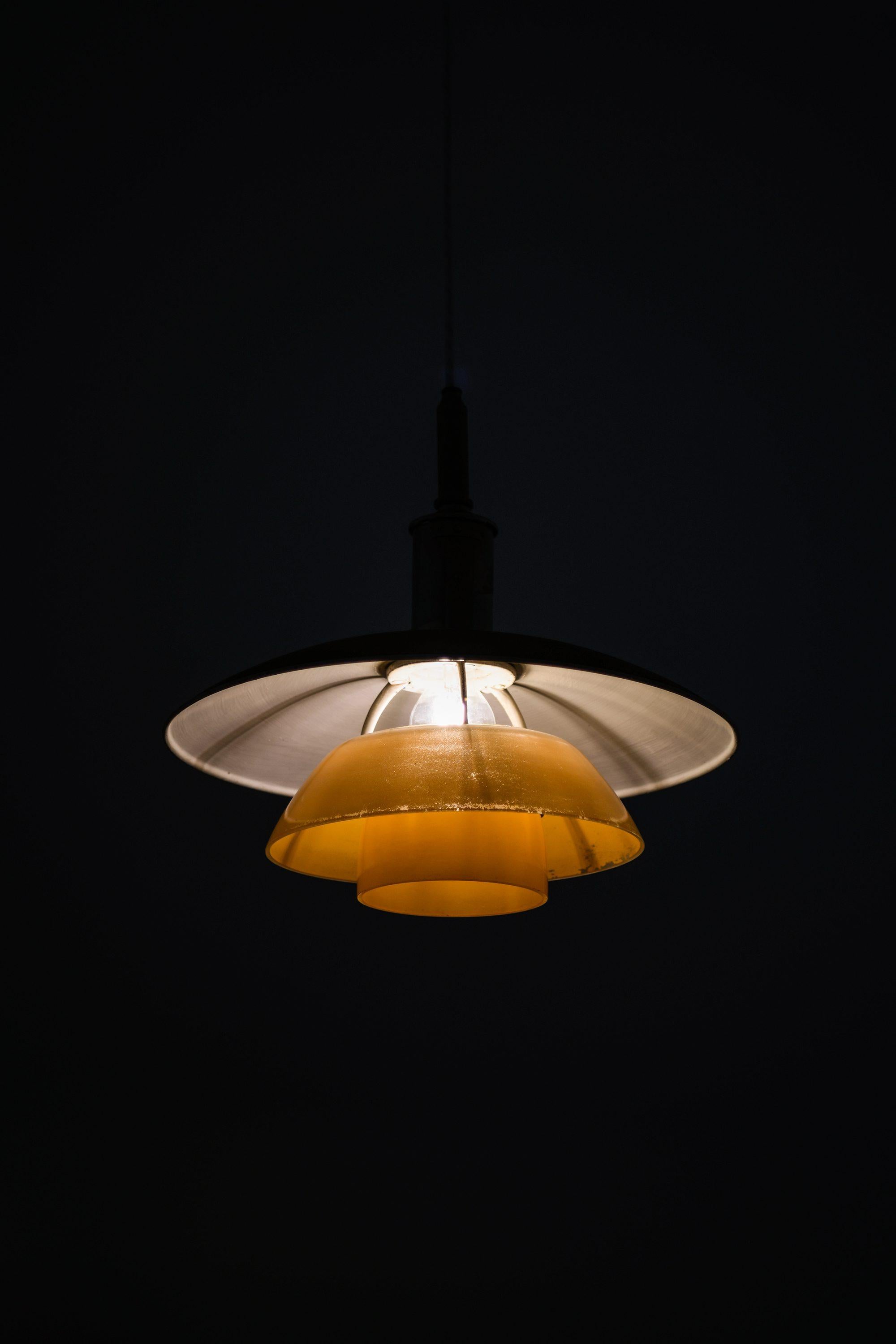 Scandinavian Modern Early Ceiling Lamp in Glass and Copper Shade by Poul Henningsen, 1920's For Sale