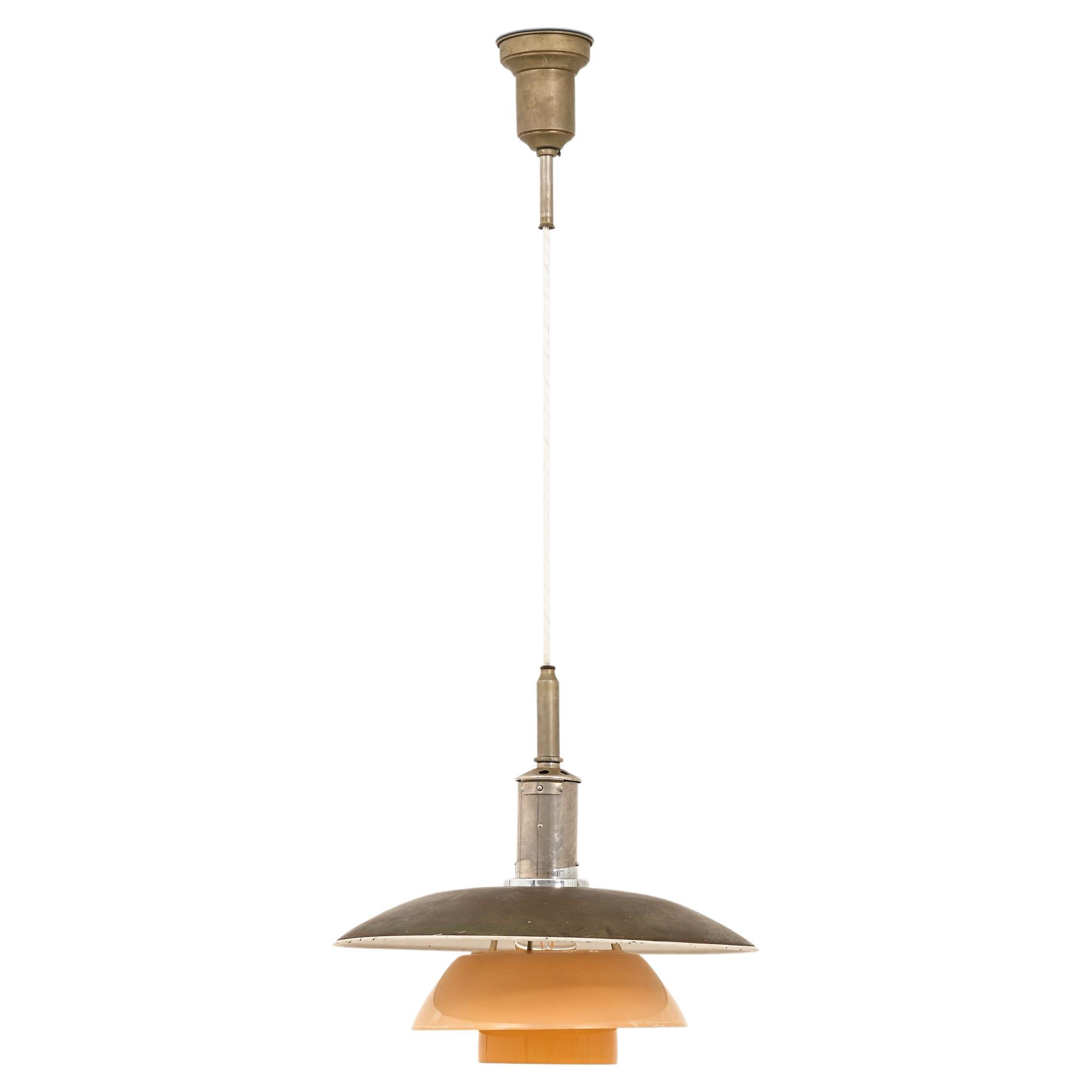 Early Ceiling Lamp in Glass and Copper Shade by Poul Henningsen, 1920's