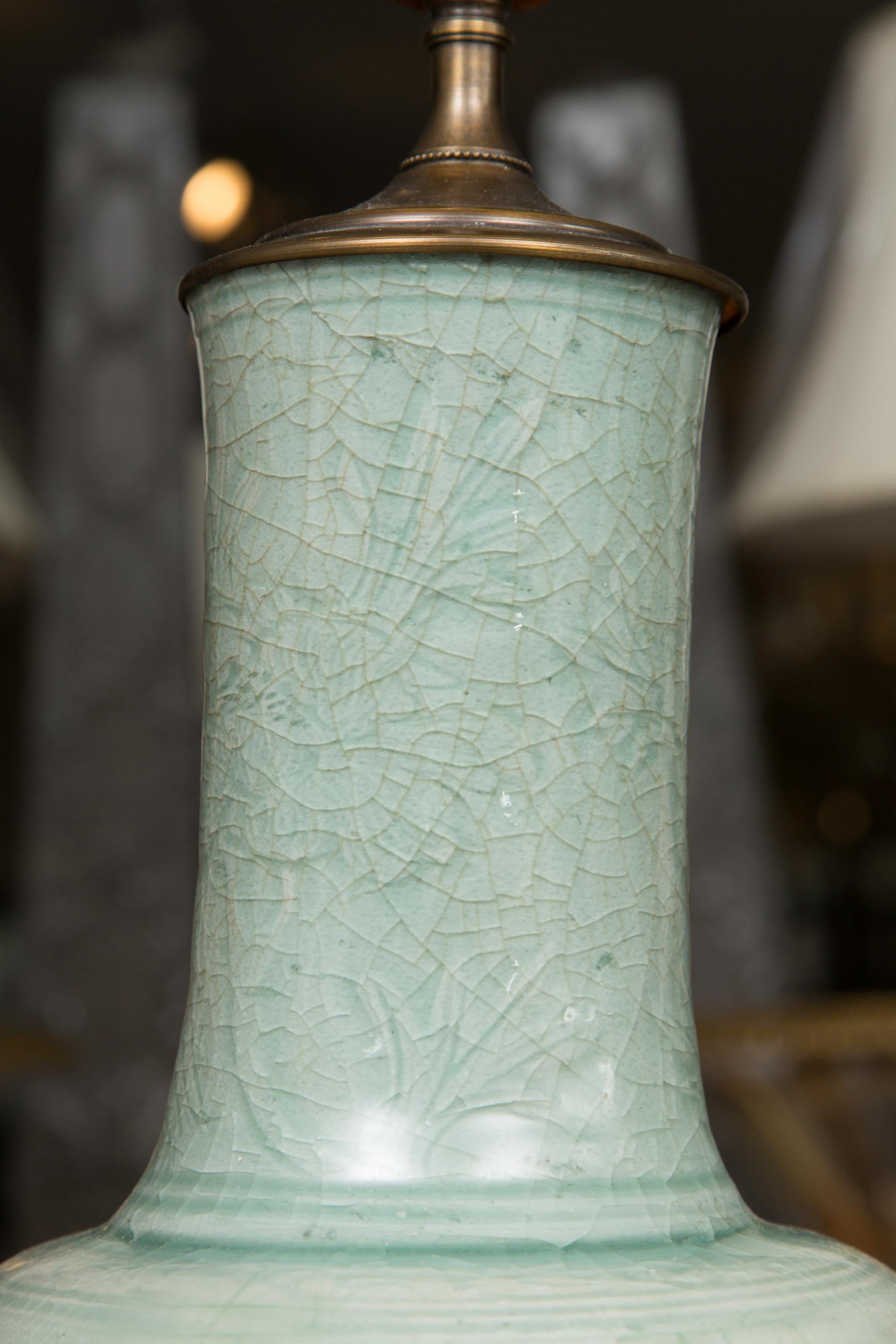 Hand-Crafted Early Celadon Vase as a Table Lamp