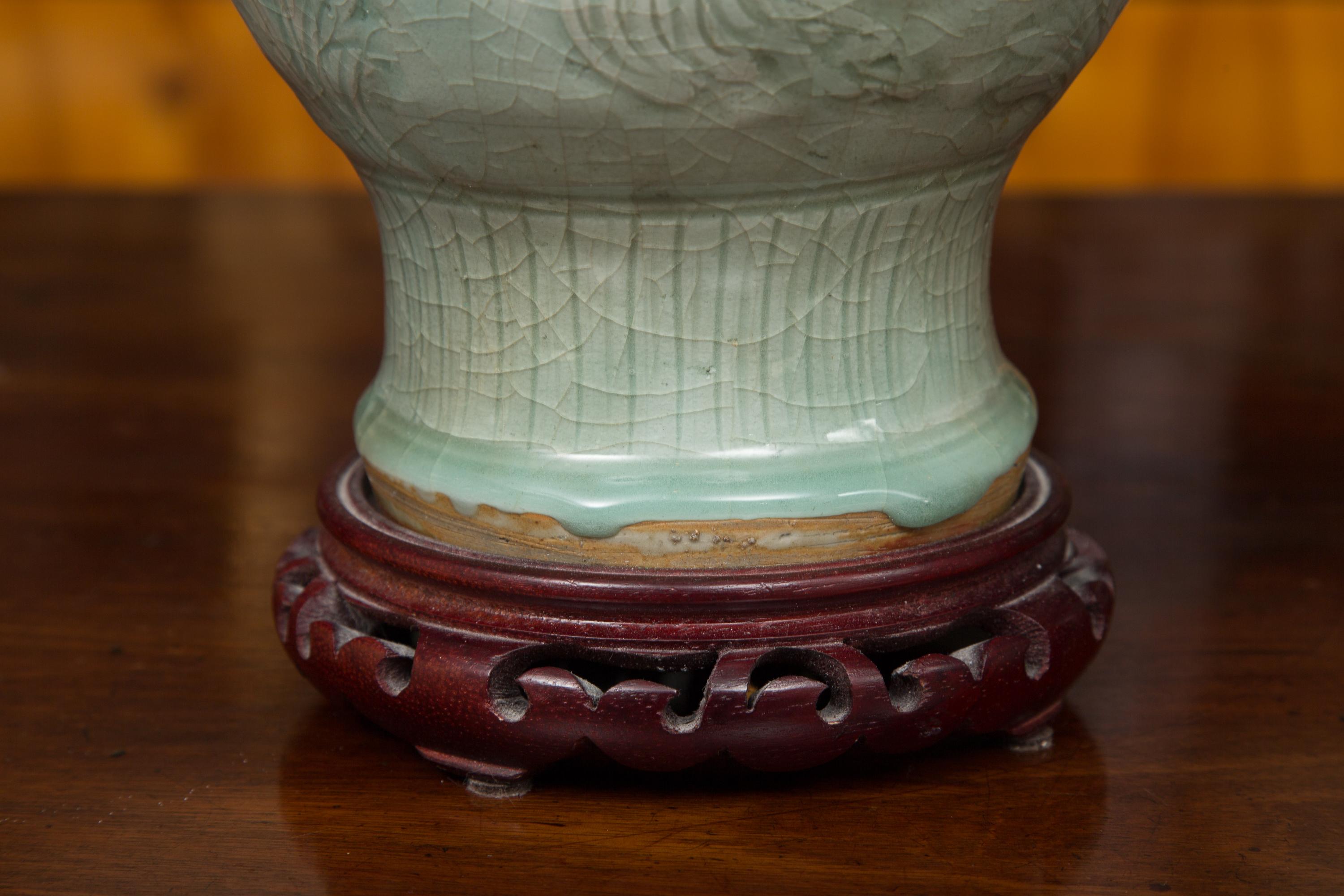 19th Century Early Celadon Vase as a Table Lamp