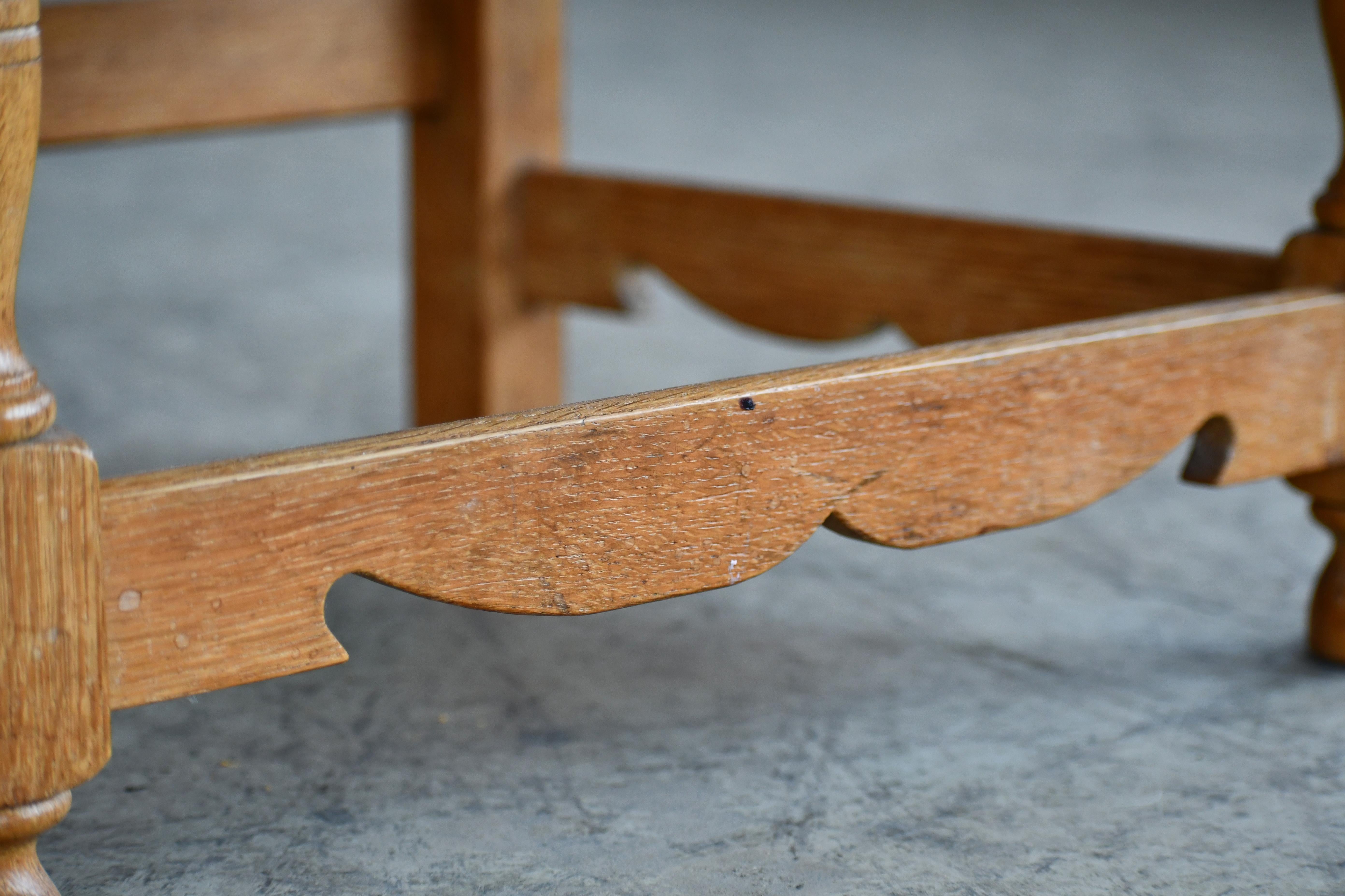 Early Century Country Style Danish Dining Chairs in Oak and Leather 1