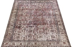 Vintage Handmade Distressed Persian Wool Rug In Red