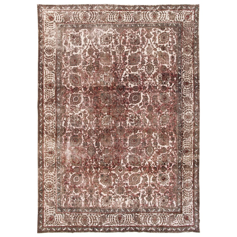 Early Century Large Distressed Vintage Persian Wool Rug For Sale at 1stDibs