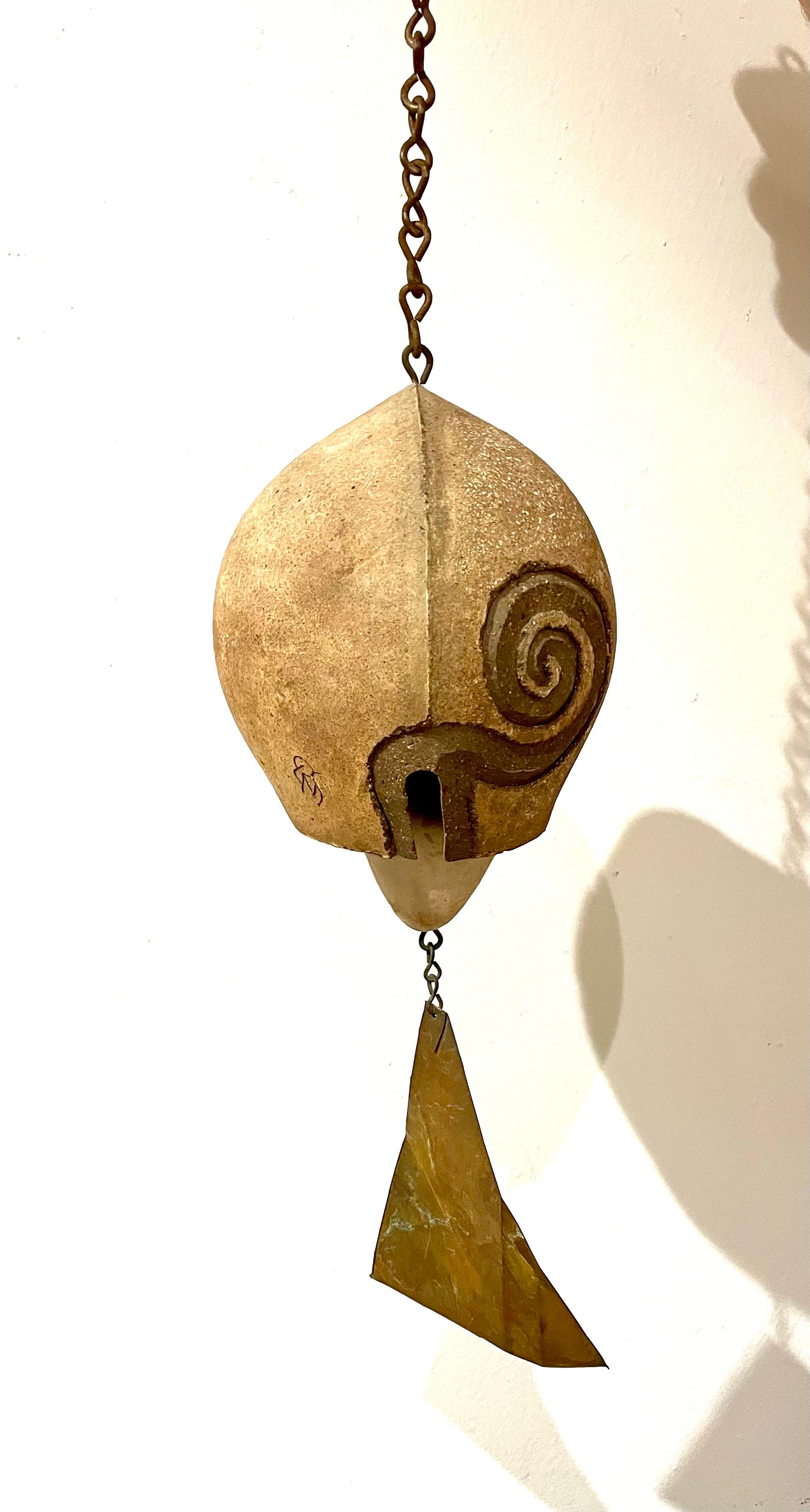 Early and special ceramic bell by Paolo Soleri. Many craftspeople helped with producing work at Cosanti, however this work is signed with an 