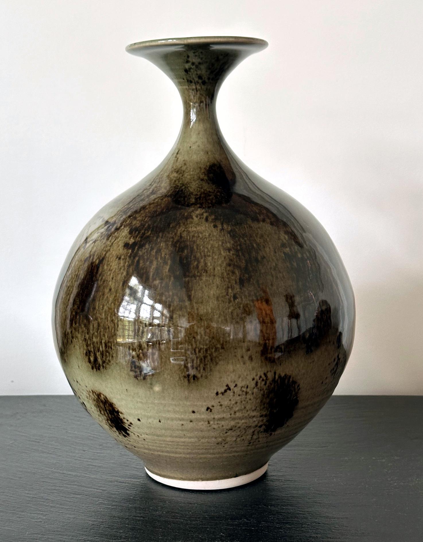 Modern Early Ceramic Vase with Unique Glaze Pattern by Brother Thomas Bezanson For Sale