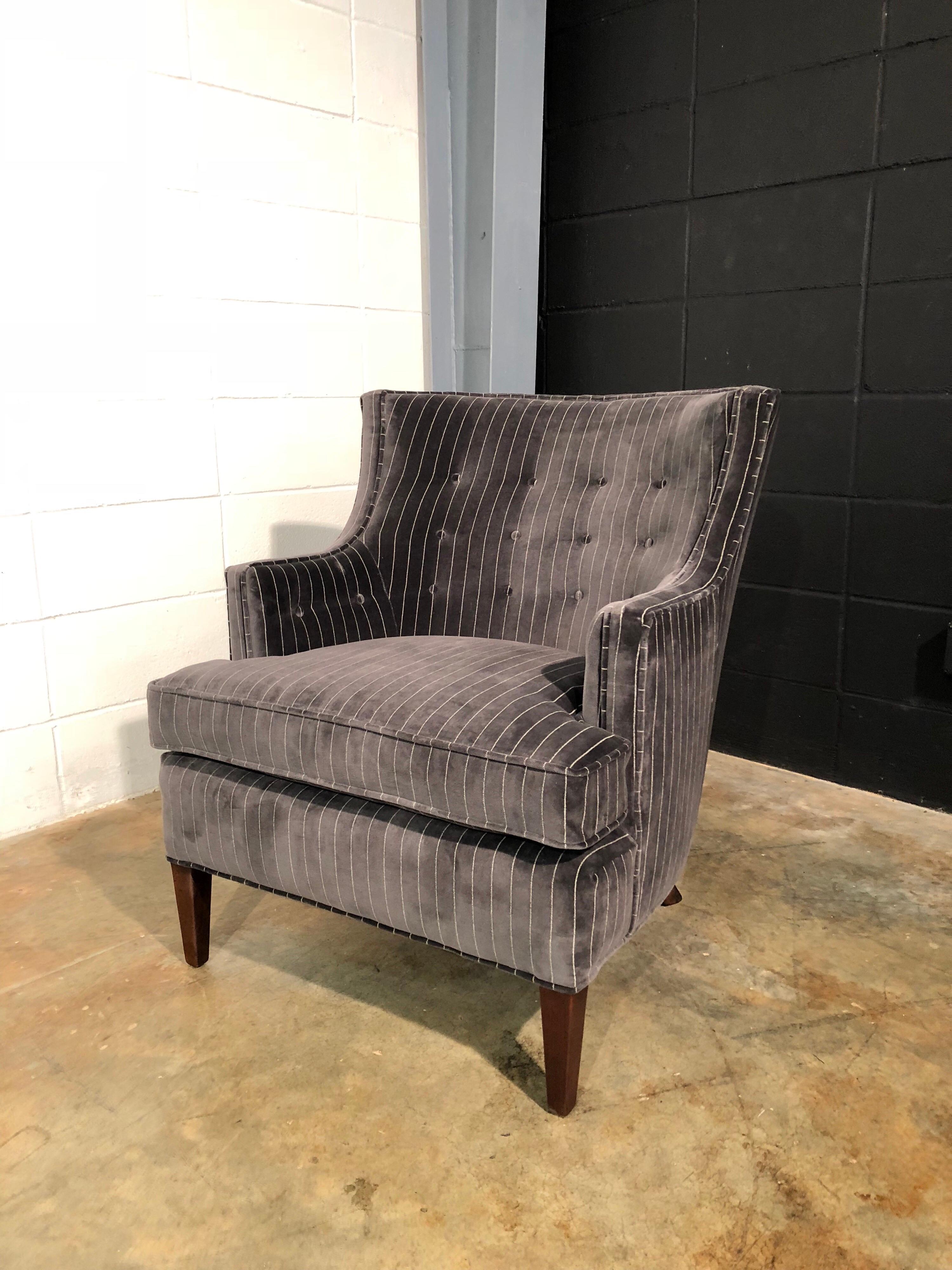 Early Chair by Edward Wormley for Dunbar, Fully Restored, Dark Gray Pinstripe For Sale 1