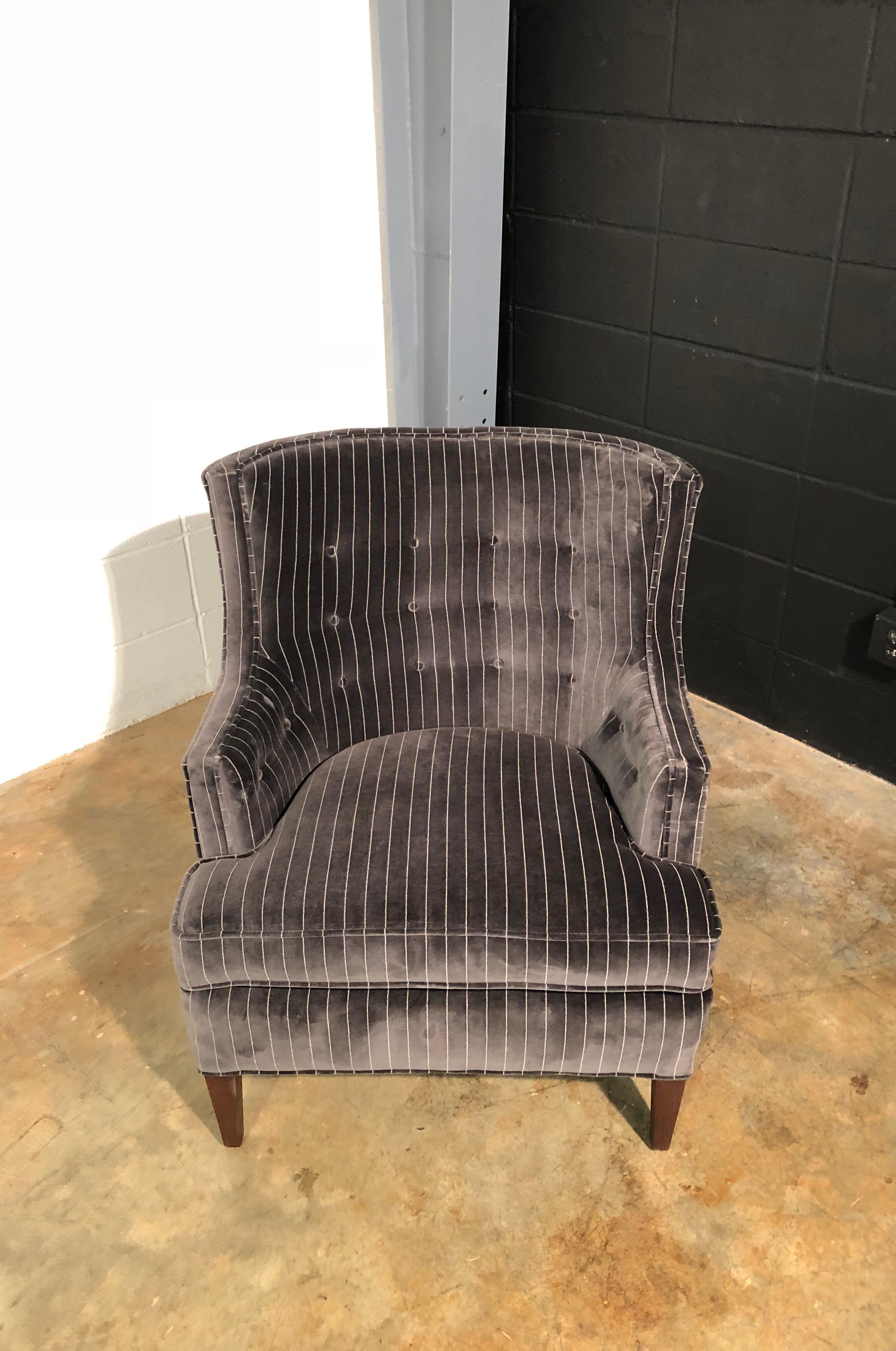 Early Chair by Edward Wormley for Dunbar, Fully Restored, Dark Gray Pinstripe For Sale 3