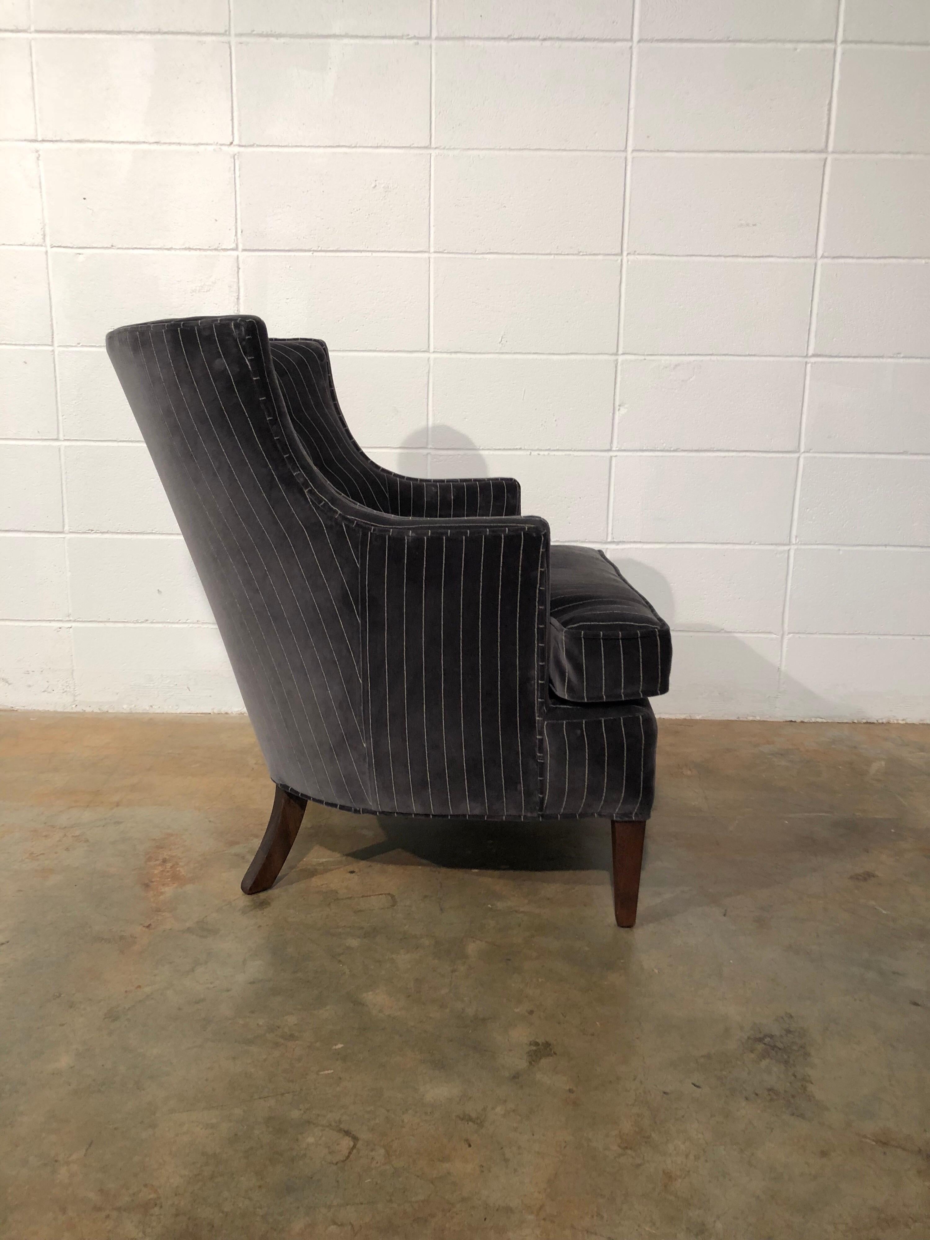 Early Chair by Edward Wormley for Dunbar, Fully Restored, Dark Gray Pinstripe In Excellent Condition For Sale In Marietta, GA