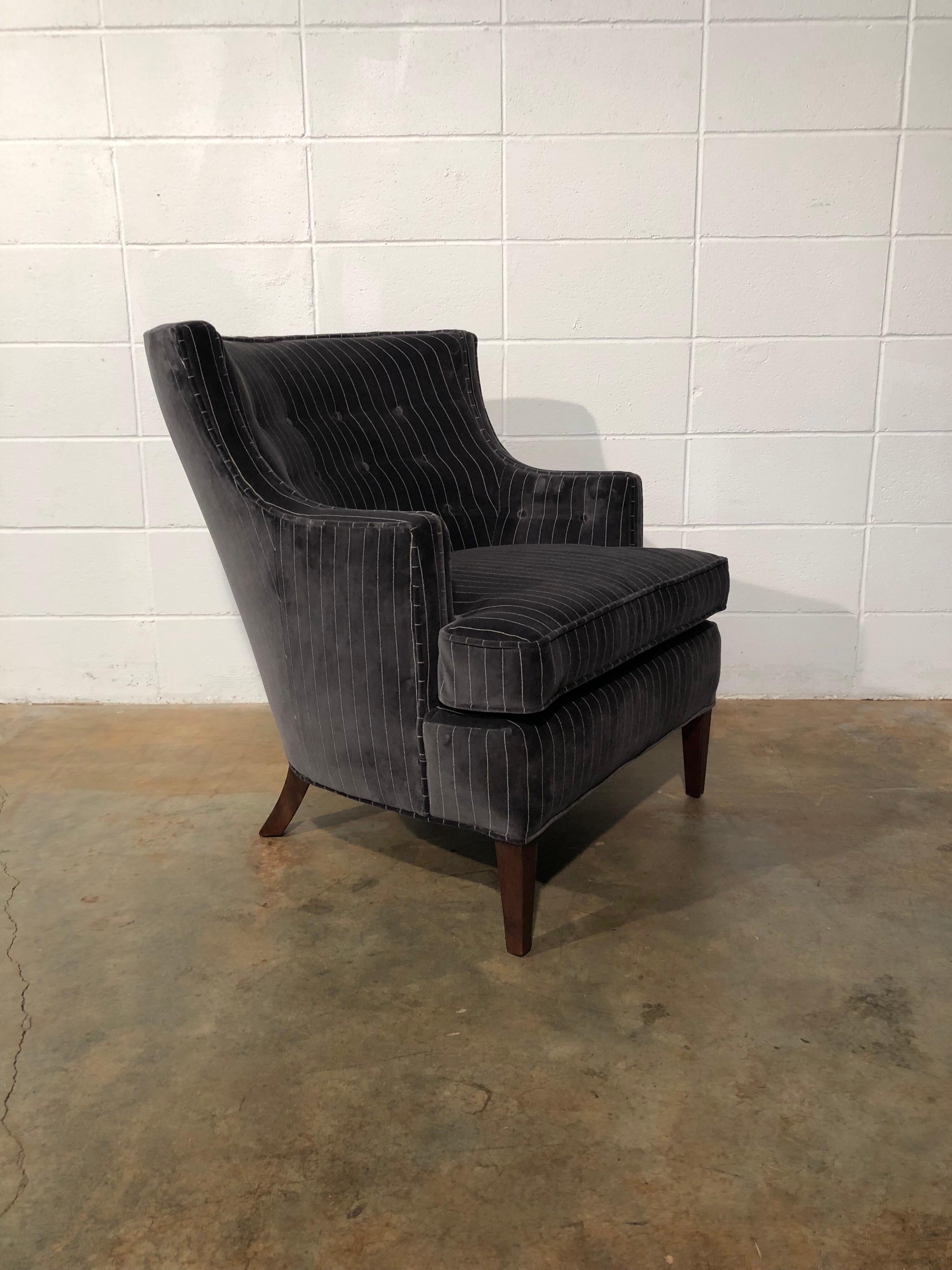 Mid-20th Century Early Chair by Edward Wormley for Dunbar, Fully Restored, Dark Gray Pinstripe For Sale