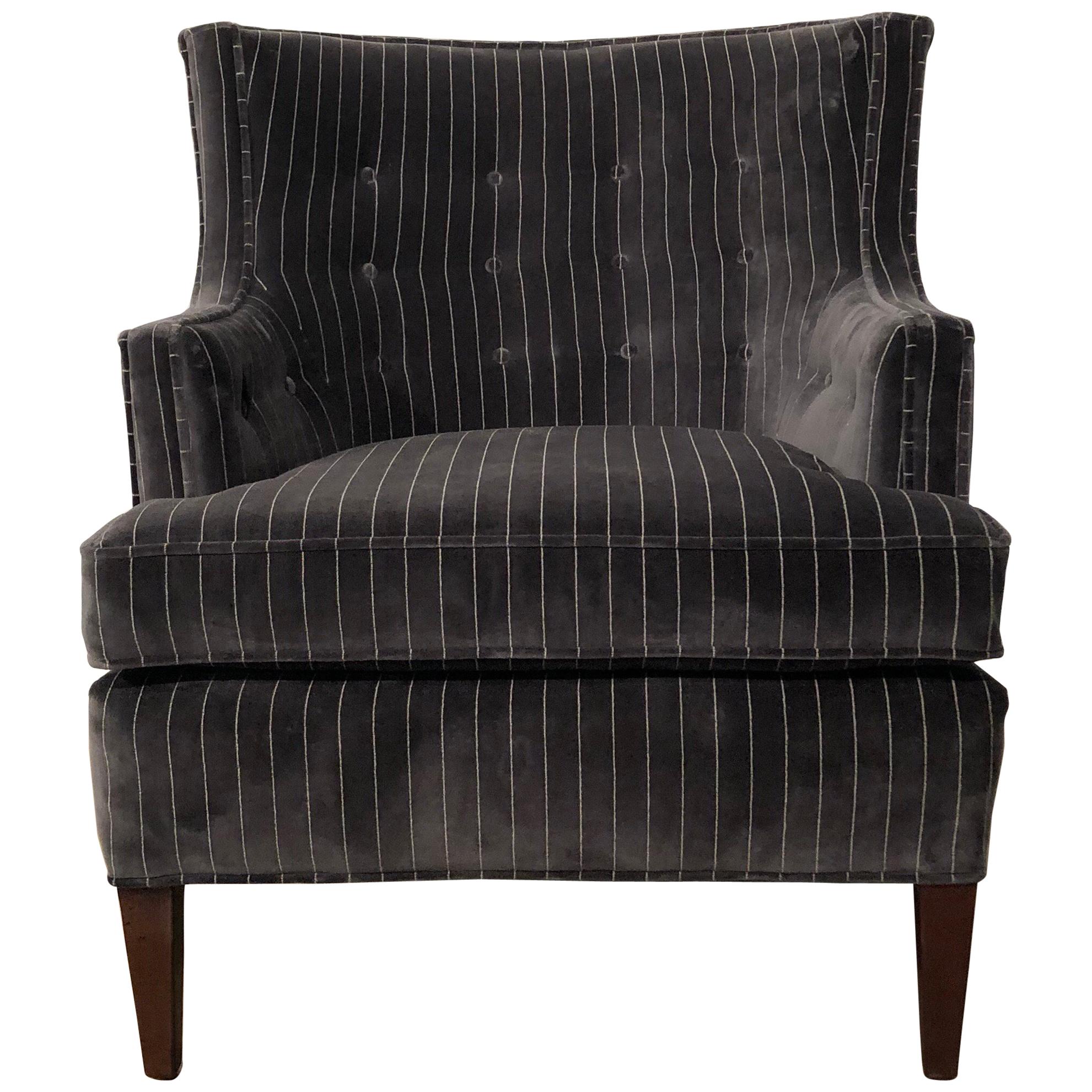 Early Chair by Edward Wormley for Dunbar, Fully Restored, Dark Gray Pinstripe For Sale