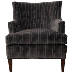 Early Chair by Edward Wormley for Dunbar, Fully Restored, Dark Gray Pinstripe