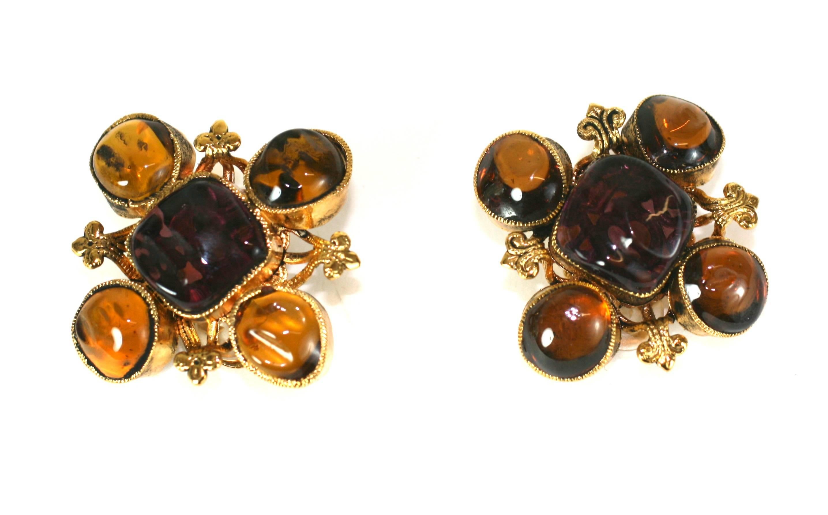Early Chanel Byzantine Maison Gripoix Glass Earclips In Excellent Condition In New York, NY