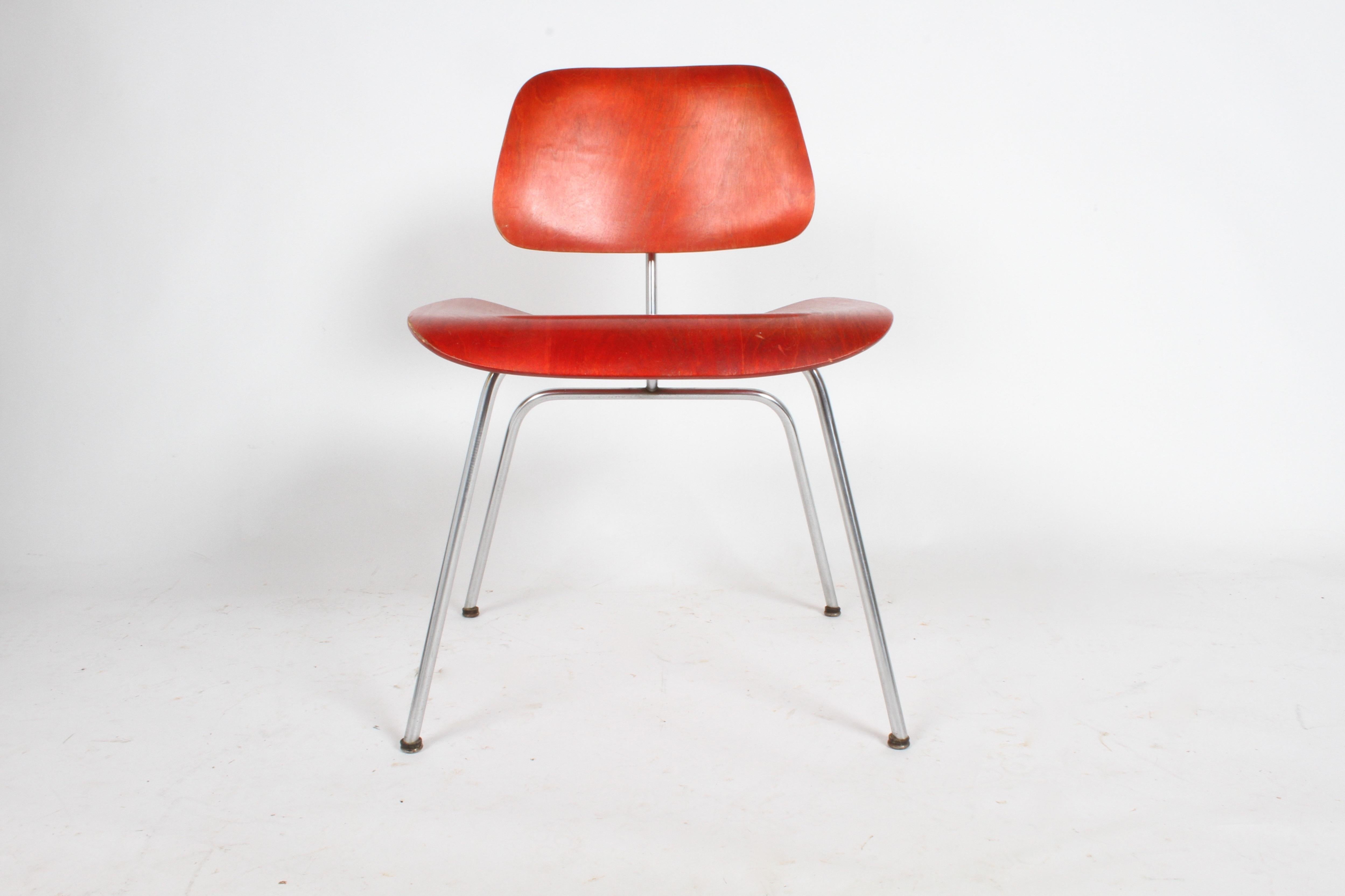 Early Charles Eames for Herman Miller Red Aniline DCM For Sale 2