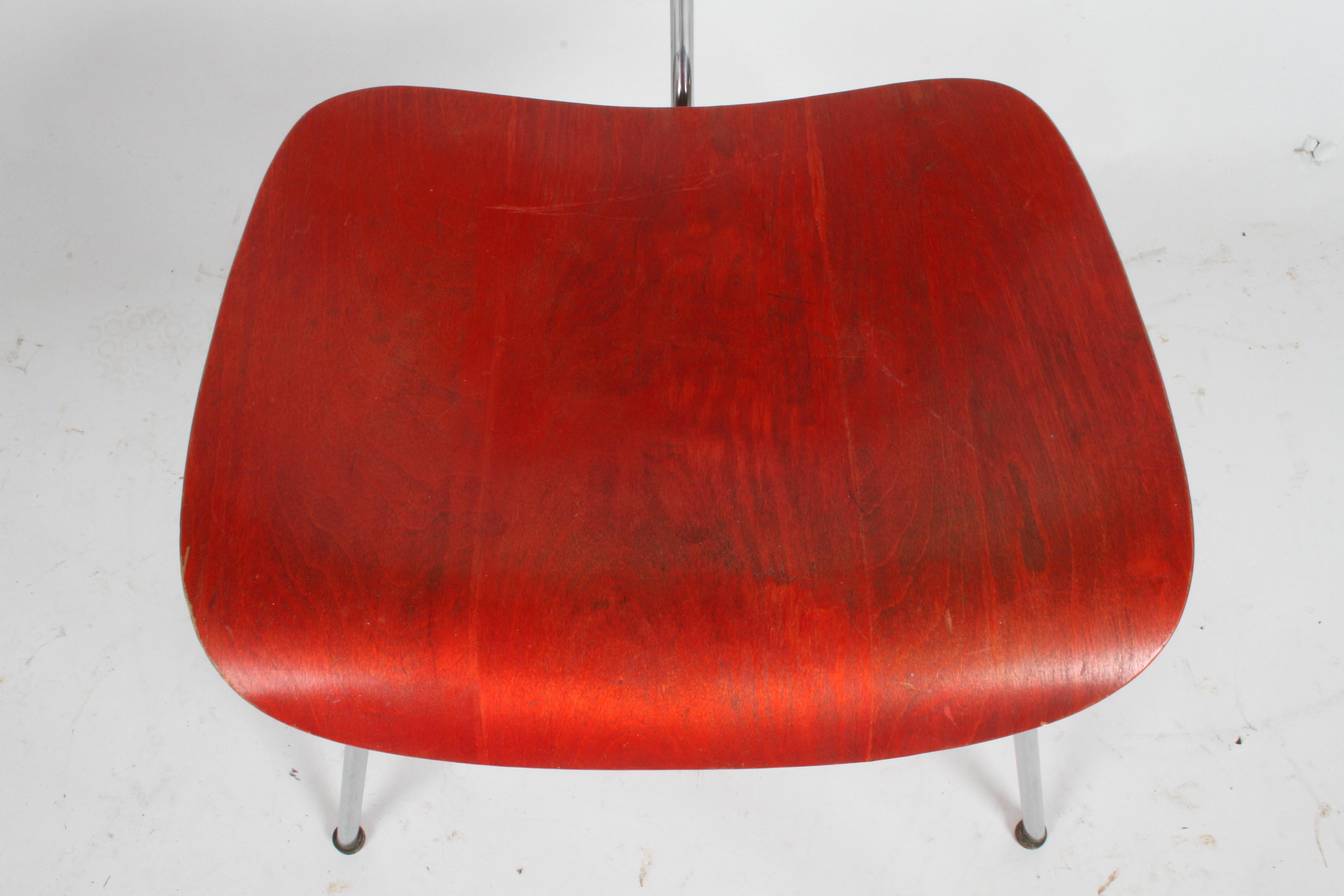 Early Charles Eames for Herman Miller Red Aniline DCM For Sale 3