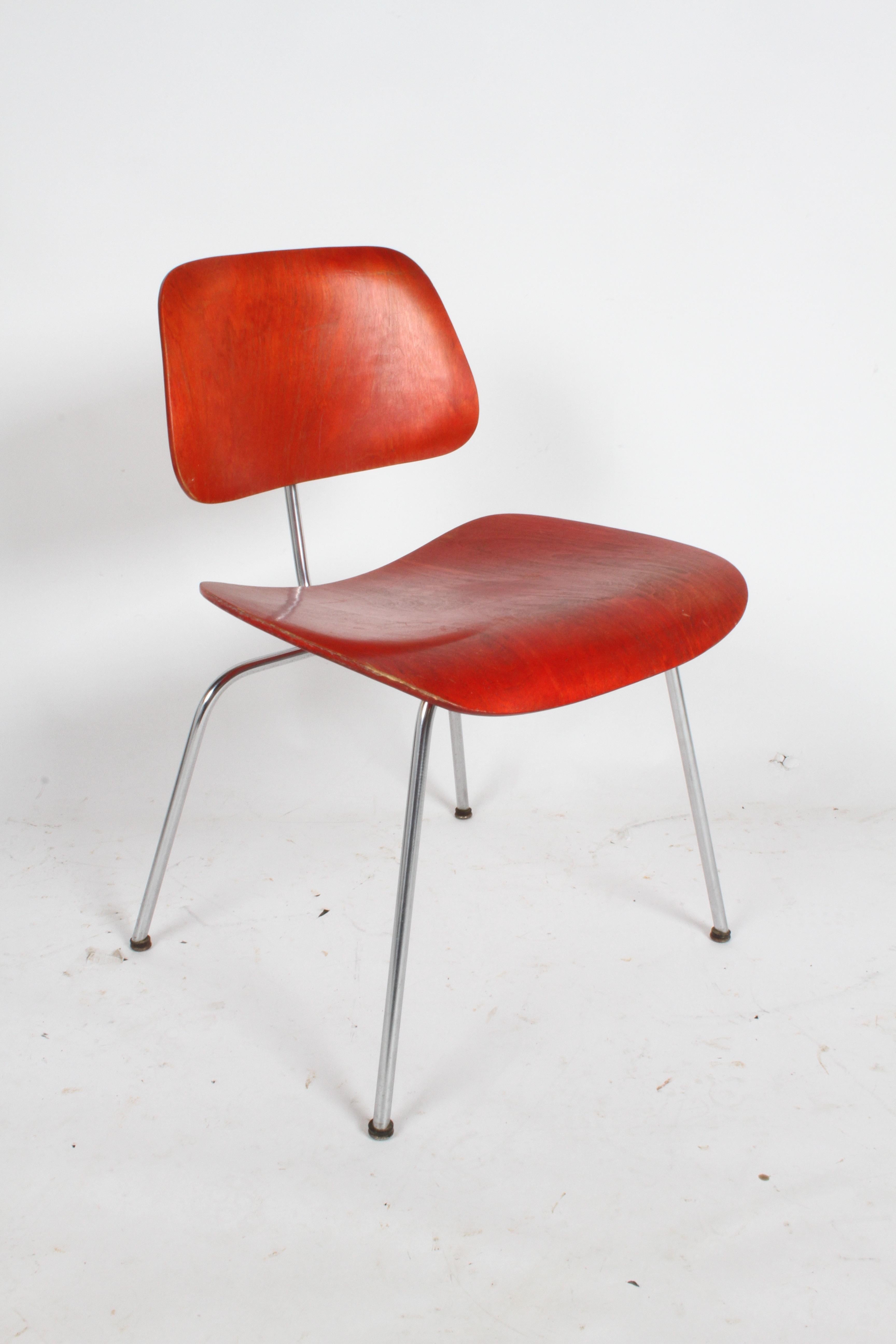 Early Charles Eames for Herman Miller Red Aniline DCM For Sale 6
