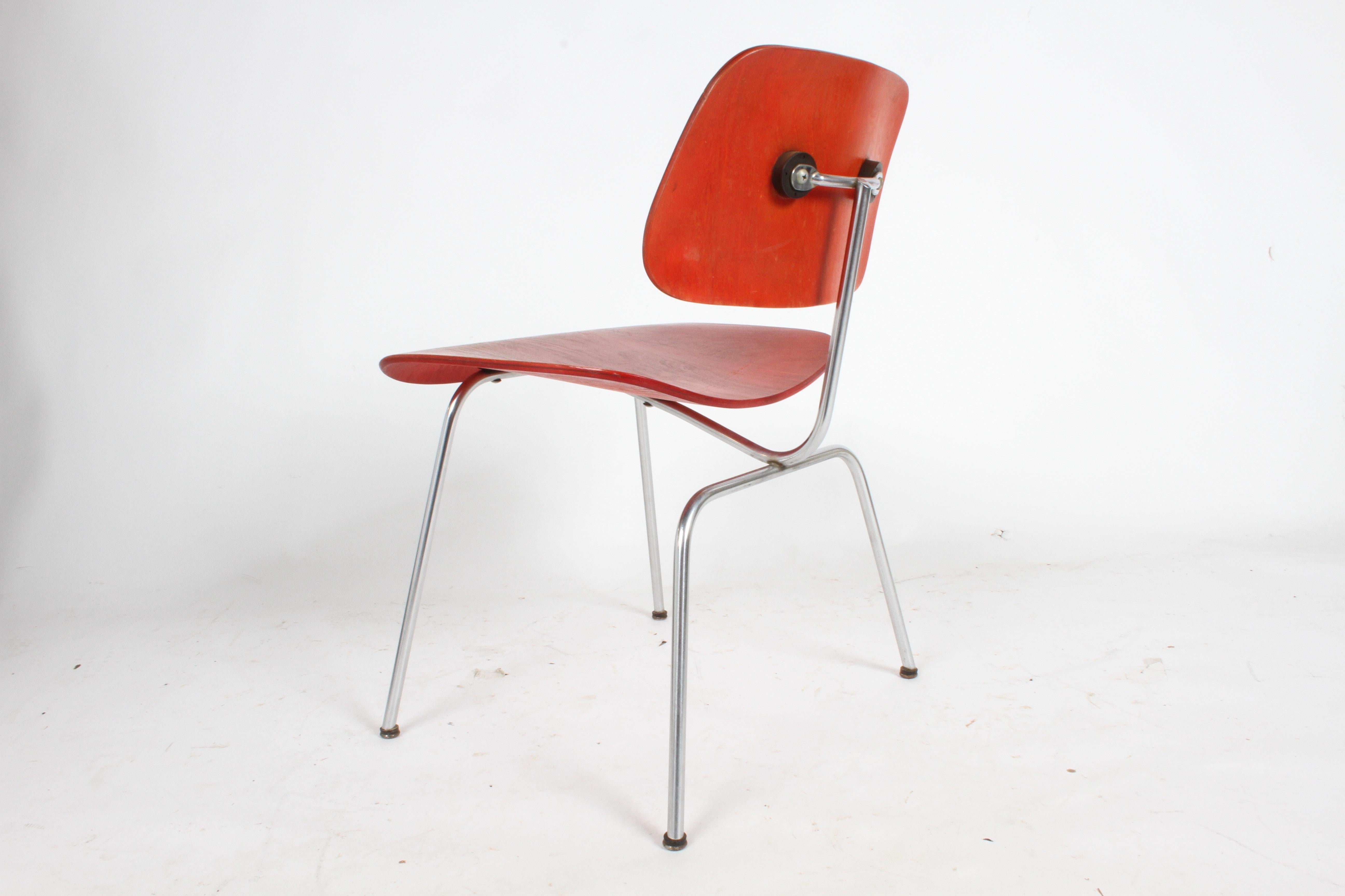 Early Charles Eames for Herman Miller Red Aniline DCM For Sale 8