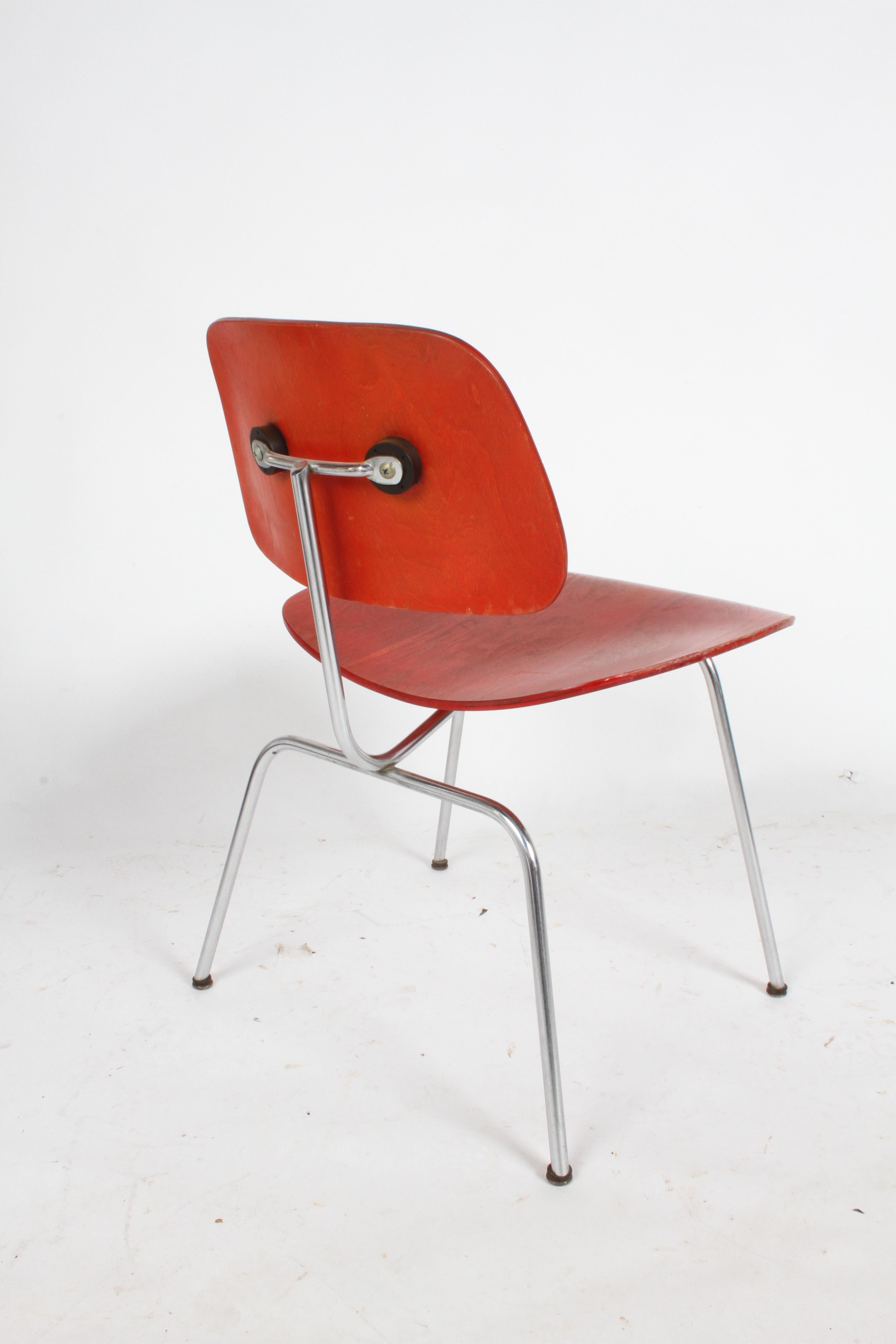 Mid-Century Modern Early Charles Eames for Herman Miller Red Aniline DCM For Sale