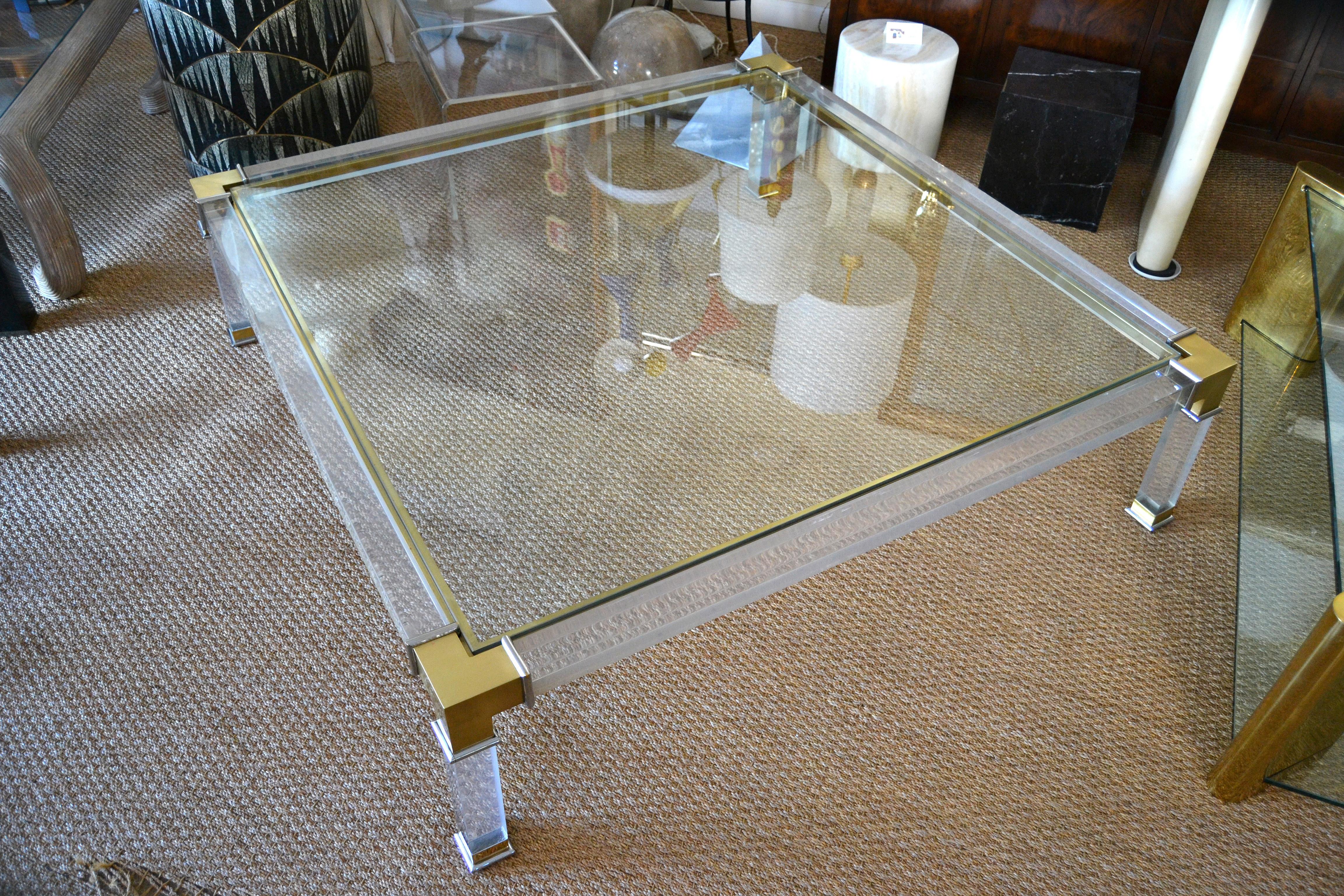Mid-20th Century Early Charles Hollis Jones Hollywood Regency Acrylic Bronze & Chrome Glass Table