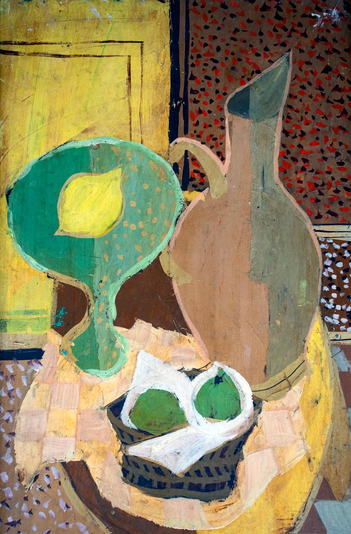 Early piece by Charles Levier. (1920-2003)
Charles Levier was born on January 26, 1920, in Corsica. He was the son of a French father and an American mother. 
Stunning Cubist/Braque oil painting by the artist. Other works by the artist indicate