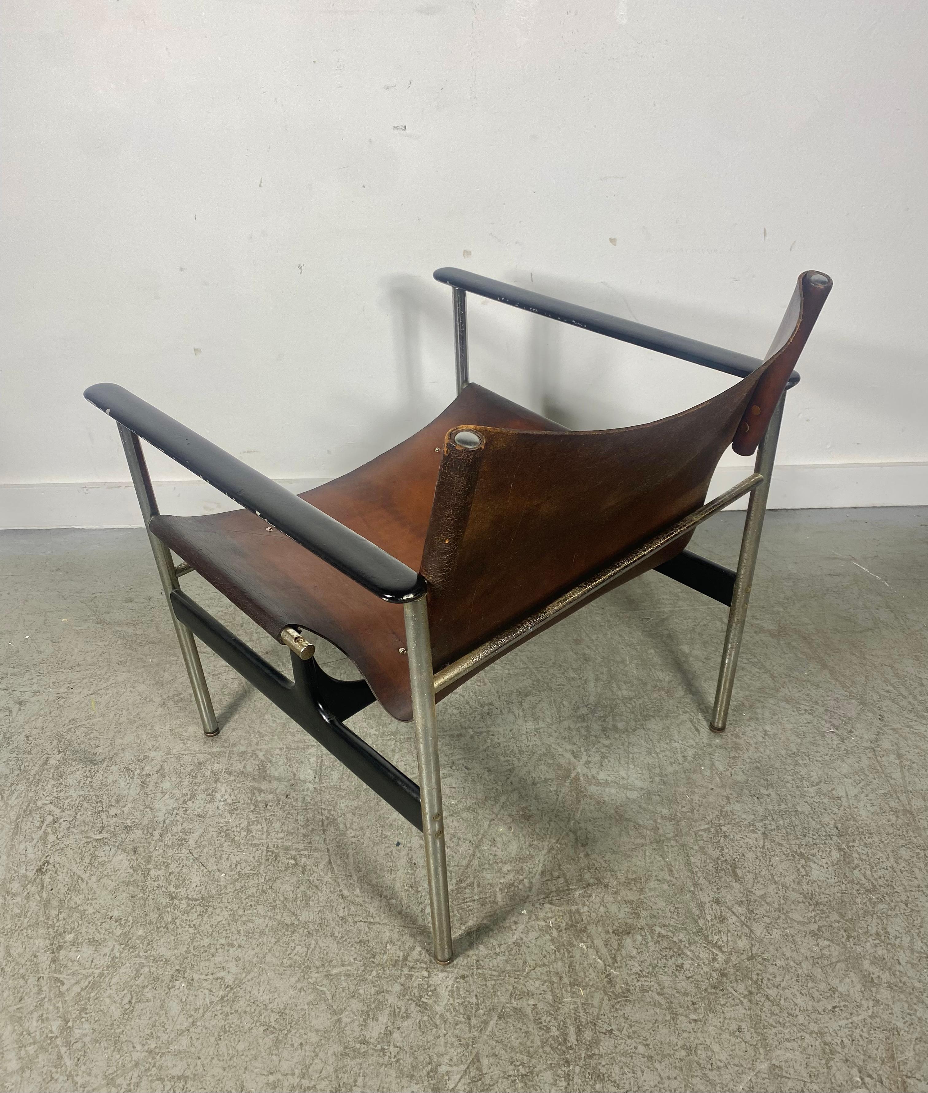 Early Charles Pollock 657 Leather Sling Lounge Chair by Knoll For Sale 2