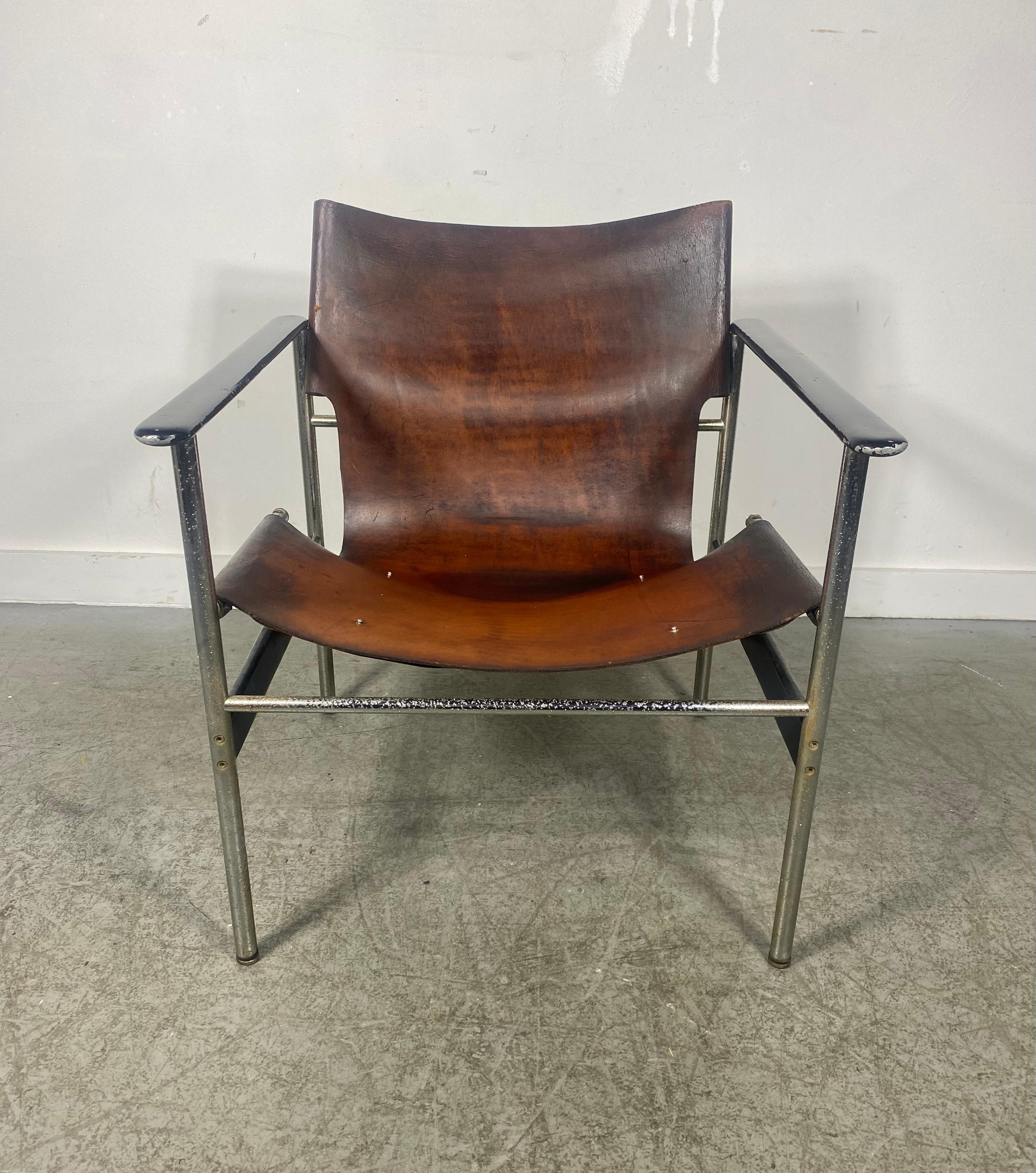 American Early Charles Pollock 657 Leather Sling Lounge Chair by Knoll For Sale