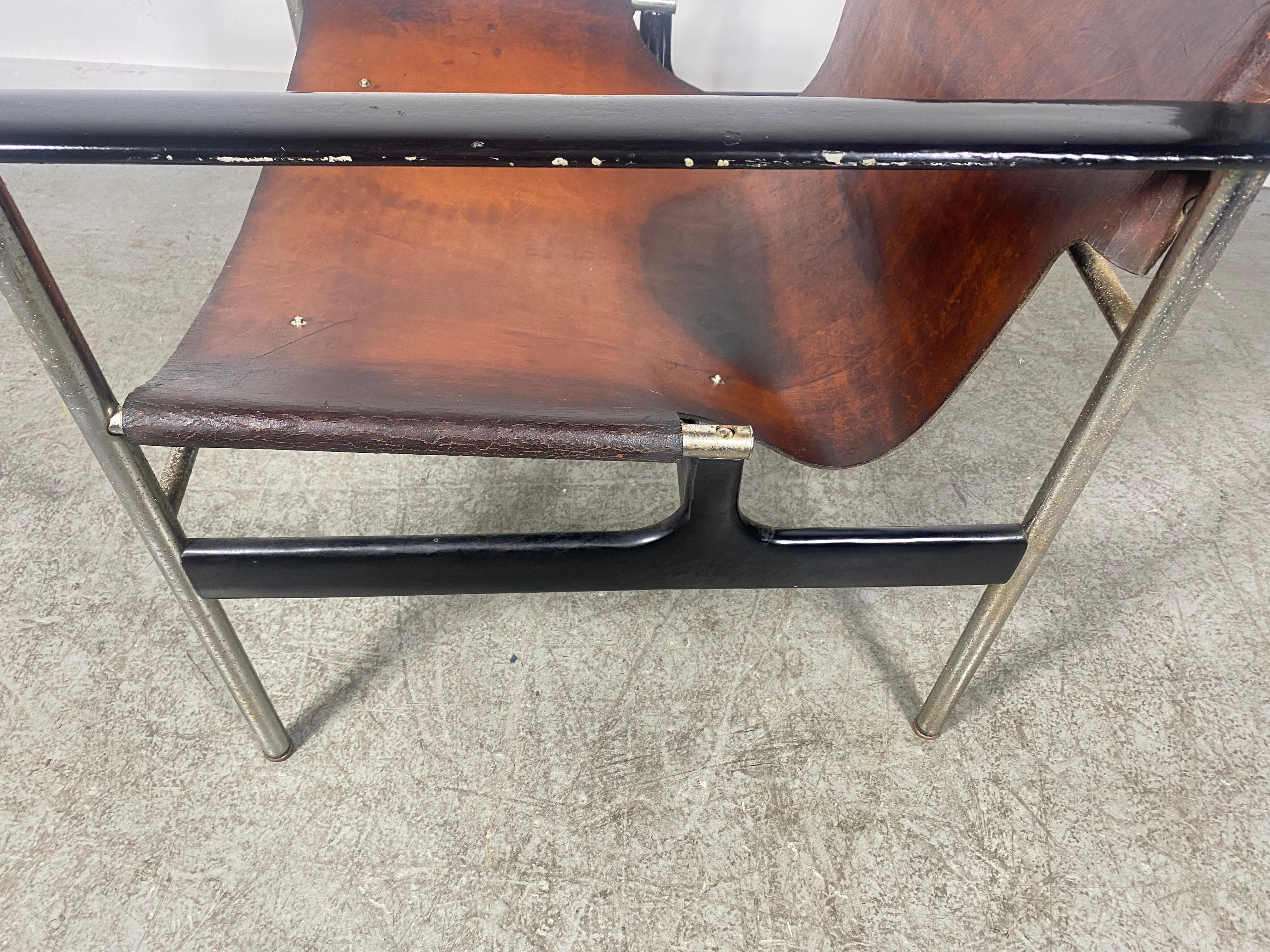 Mid-20th Century Early Charles Pollock 657 Leather Sling Lounge Chair by Knoll For Sale