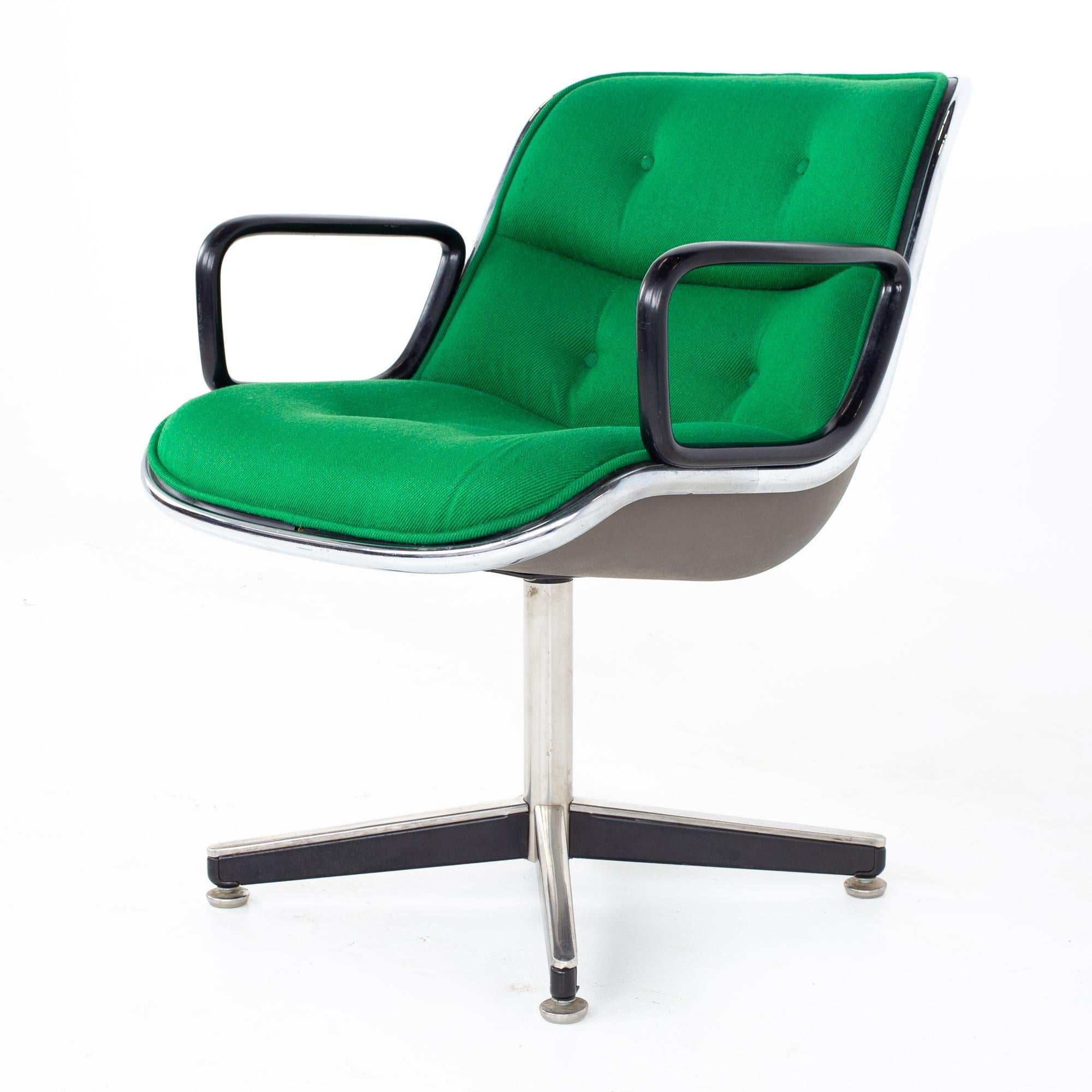 Early Charles Pollock for Knoll Mid Century green occasional office chair
Chair measures: 26.5 wide x 27 deep x 31 high, with a seat height of 18 inches and arm height of 25.5 wide 

All pieces of furniture can be had in what we call restored